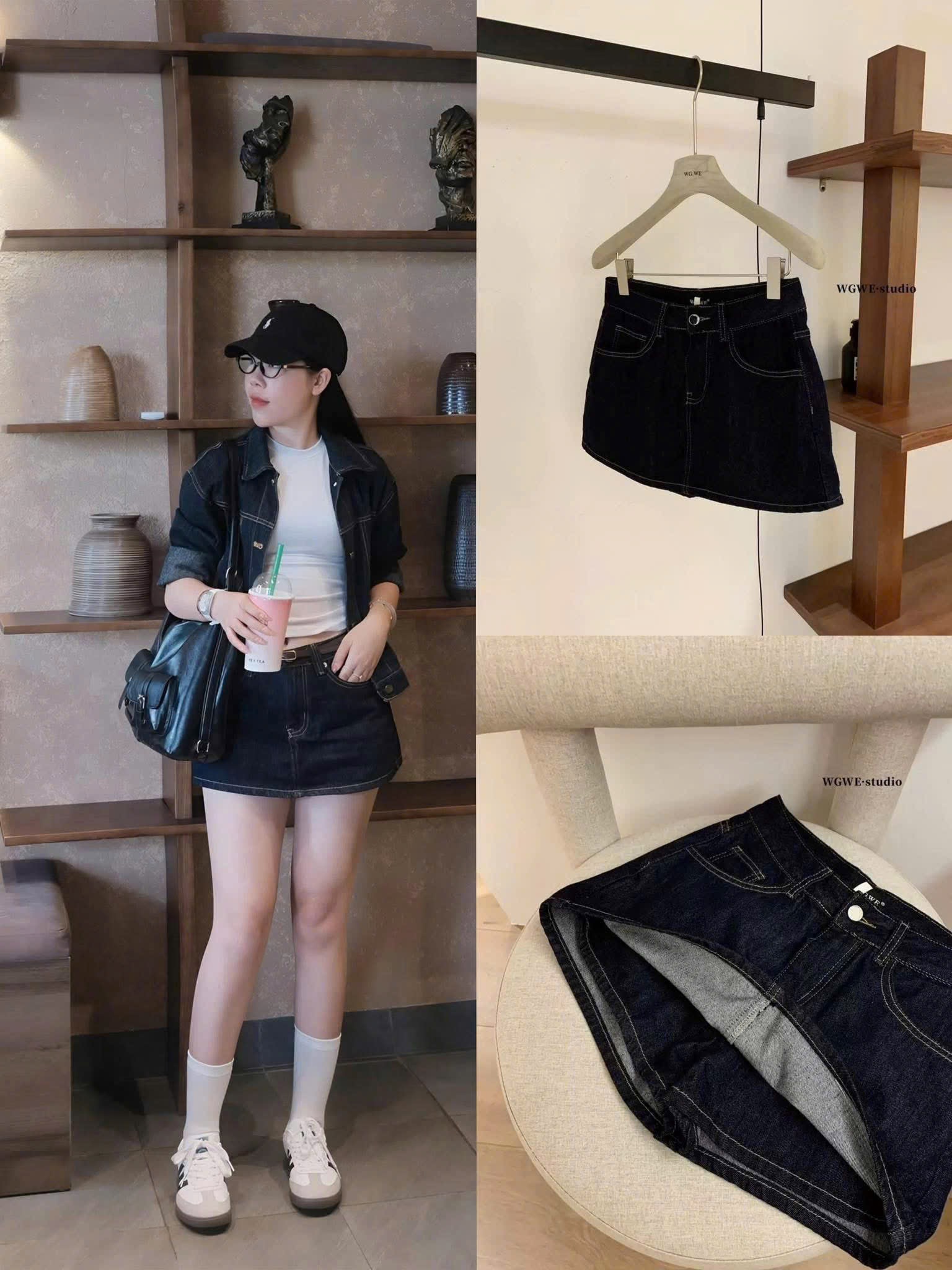 CHÂN VÁY JEAN A WGWE LÓT QUẦN XANH ĐẬM