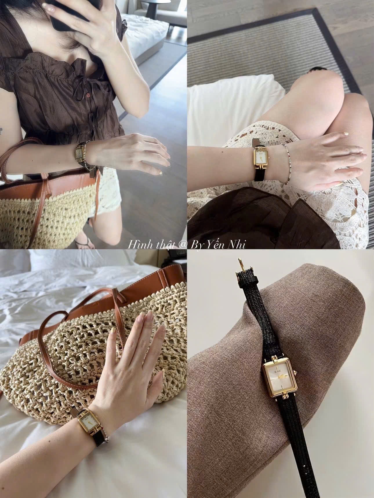 ĐỒNG HỒ DÂY DA MẶT VUÔNG 2 MÀU ĐEN ĐỎ M0103