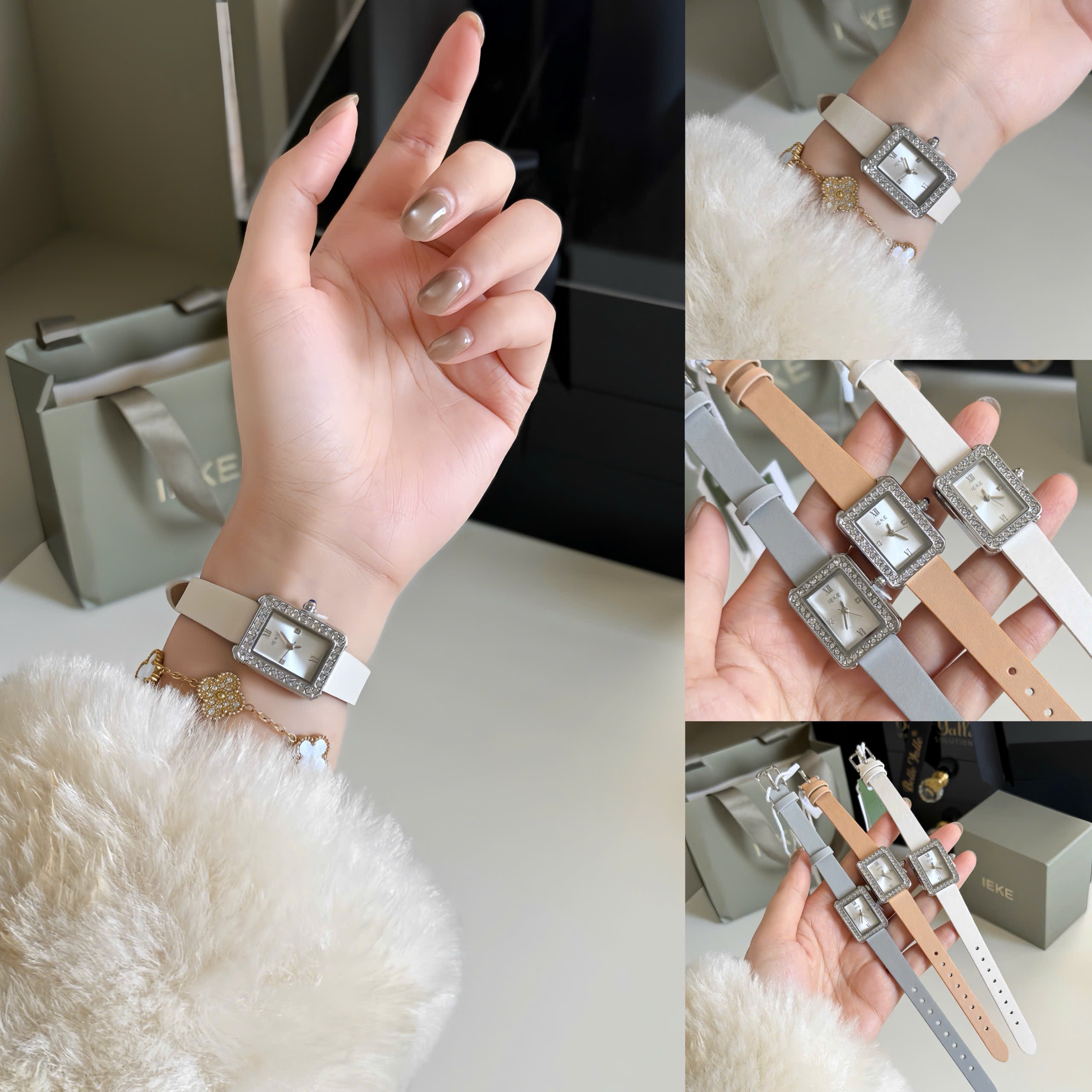ĐỒNG HỒ VIỀN KIM CƯƠNG HÌNH CHỮ NHẬT 3 MÀU M0608