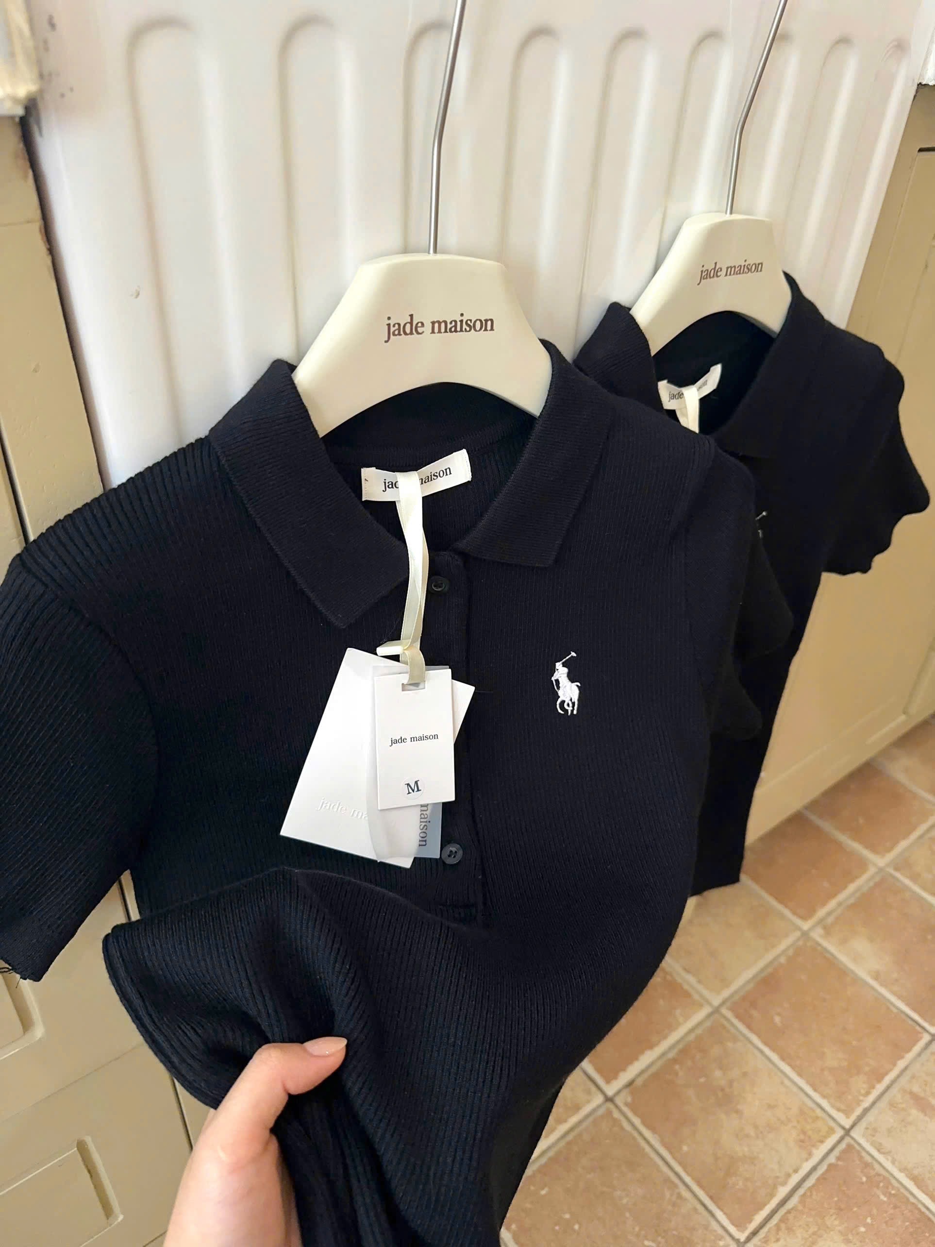Đen - ÁO LEN TĂM POLO THÊU NGỰA JDMS