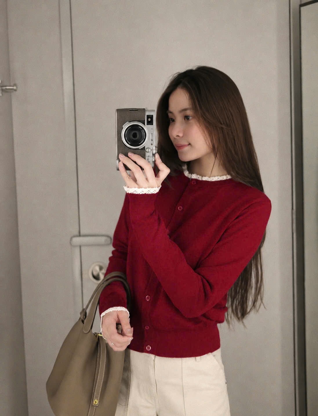 ÁO LEN CDG ĐỎ VIỀN REN CHO NỮ