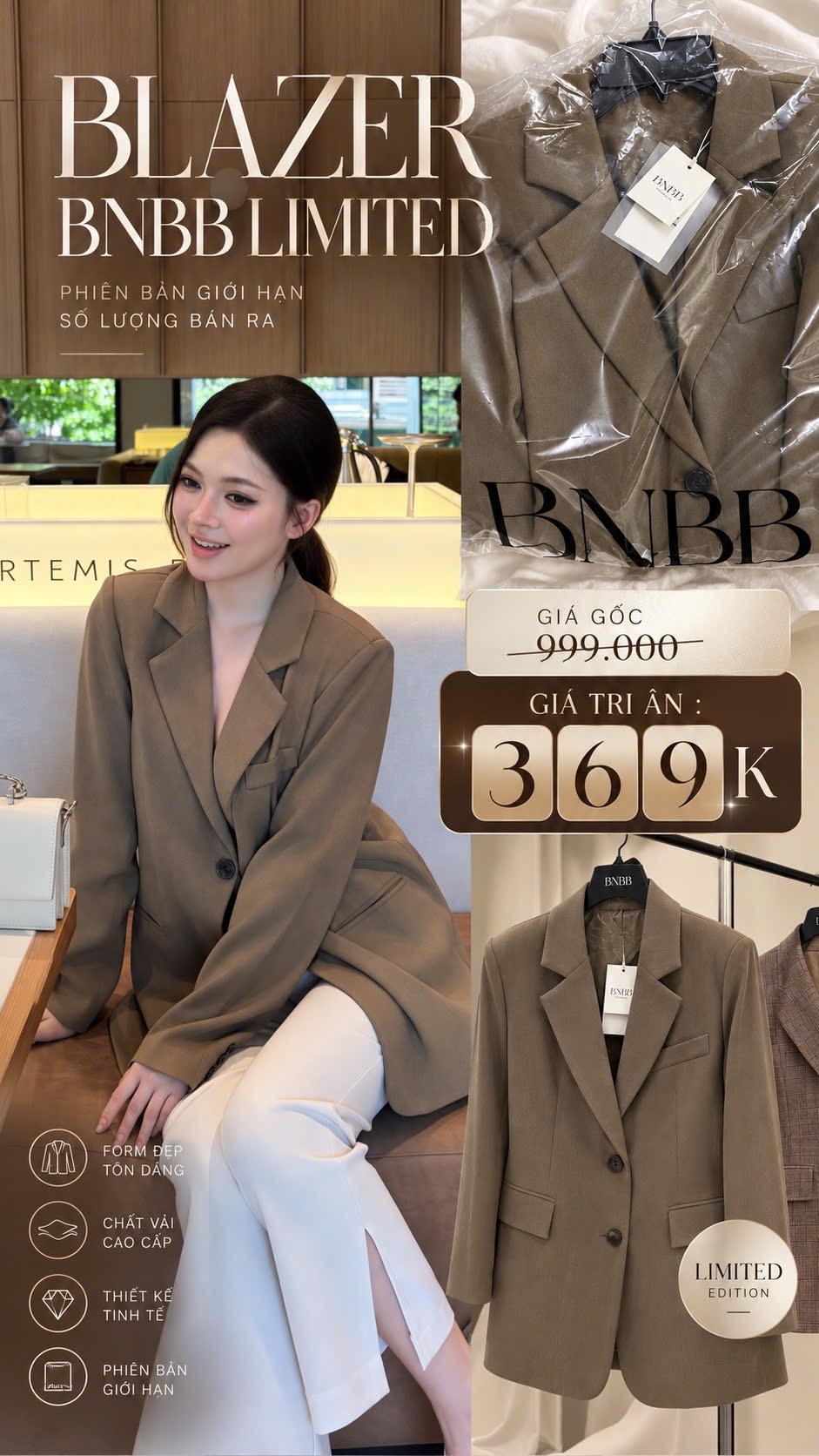 ÁO BLAZER BNBB MÀU NÂU RÊU