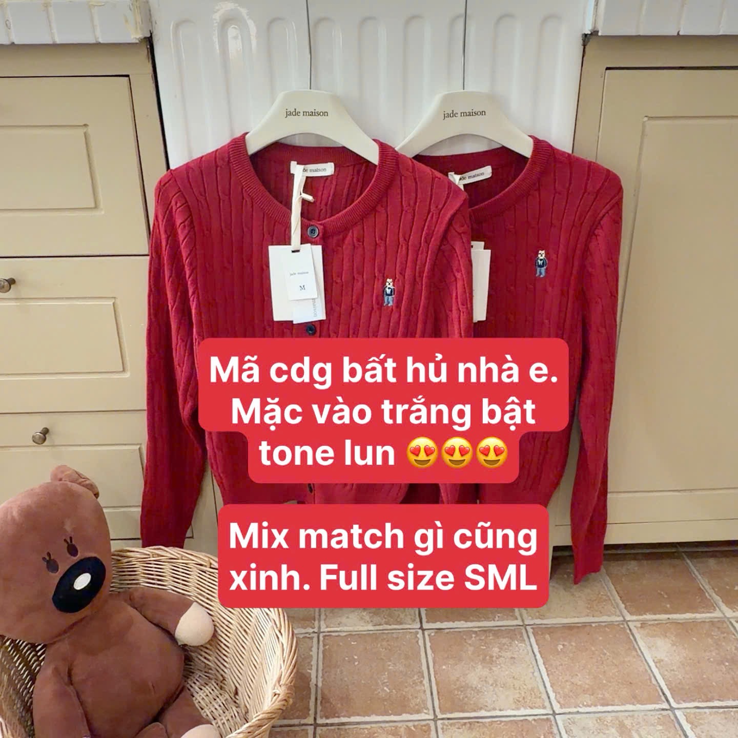 ÁO LEN CDG ĐỎ VẶN THỪNG THÊU GẤU JDMS