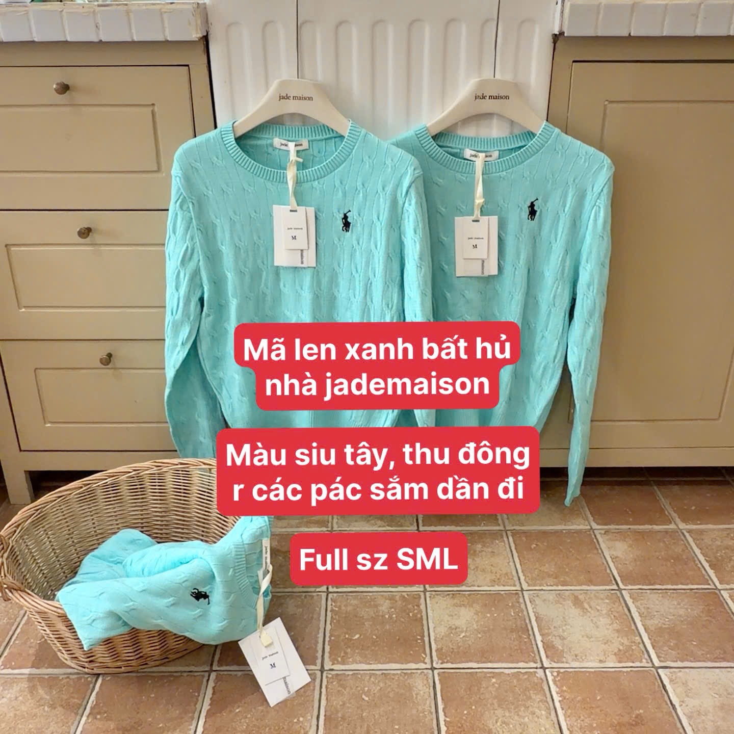 ÁO LEN DÀI TAY XANH NGỌC THÊU NGỰA JDMS