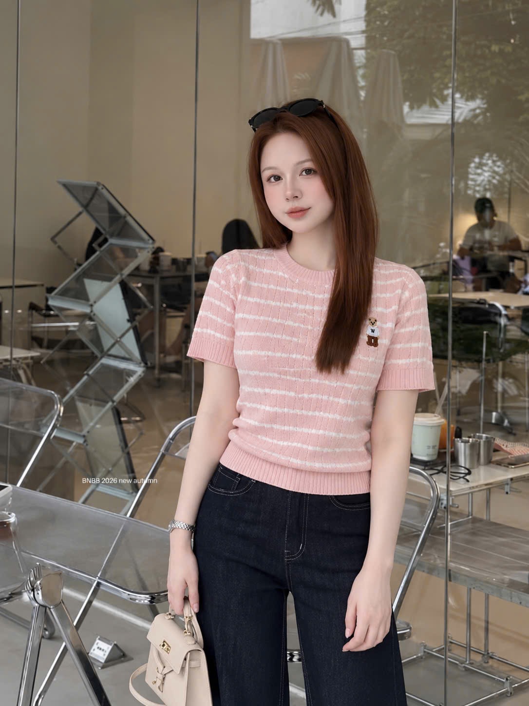 ÁO LEN KẺ HỒNG BNBB CỘC TAY