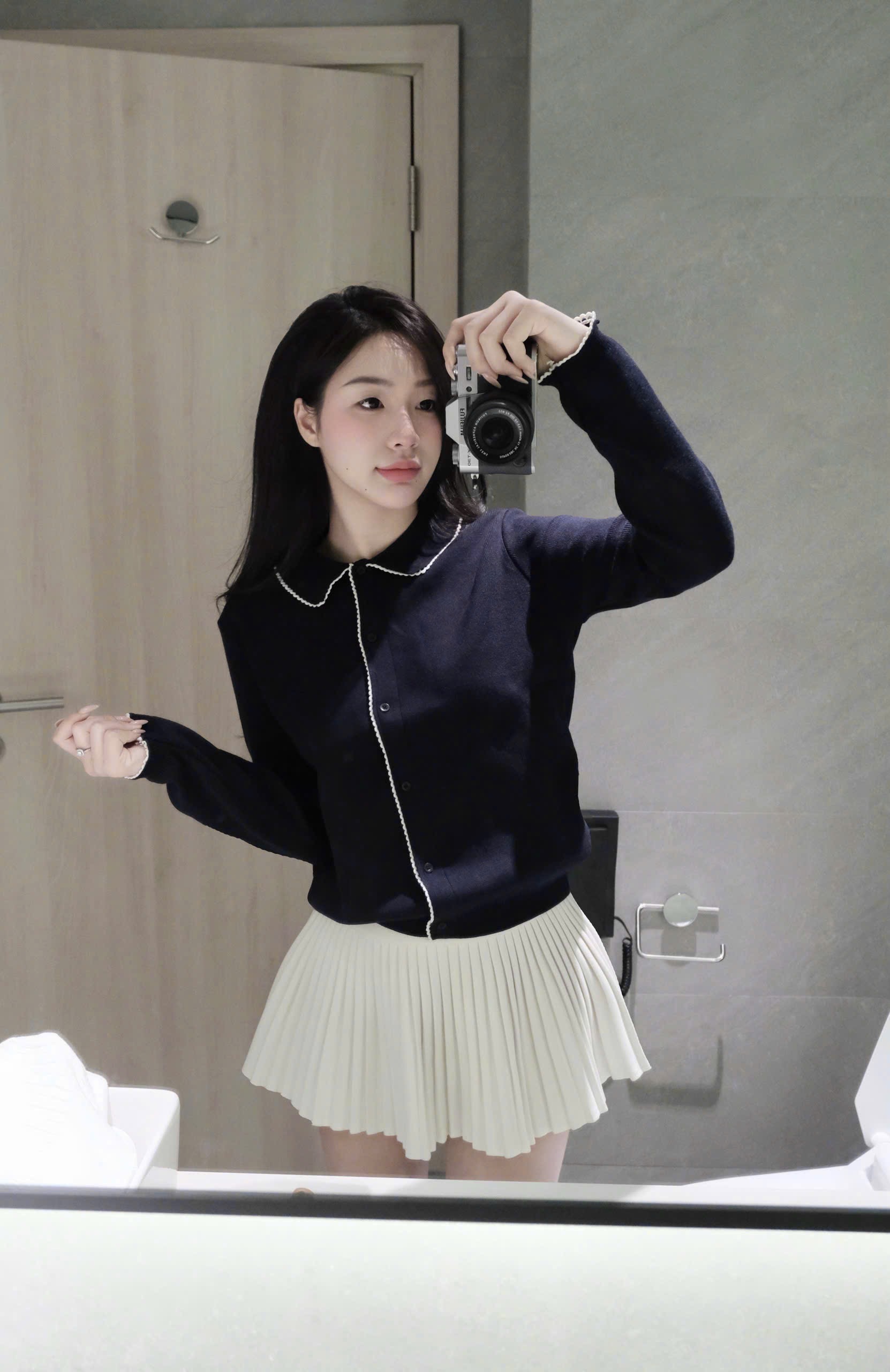ÁO LEN POLO DỆT VIỀN REN MÀU THAN DÀI TAT JDMS
