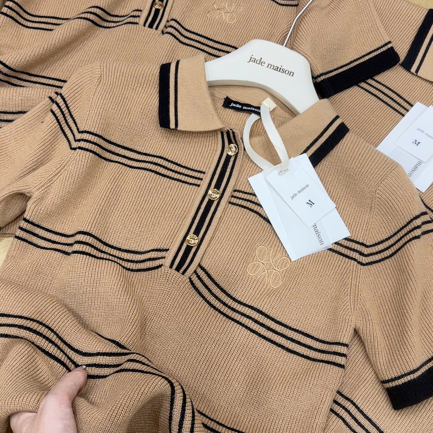 ÁO LEN POLO KẺ NÂU LOEW JDMS CỘC CỔ BẺ