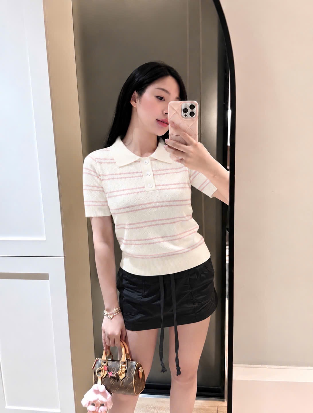ÁO LEN POLO THỪNG SỌC KẺ HỒNG
