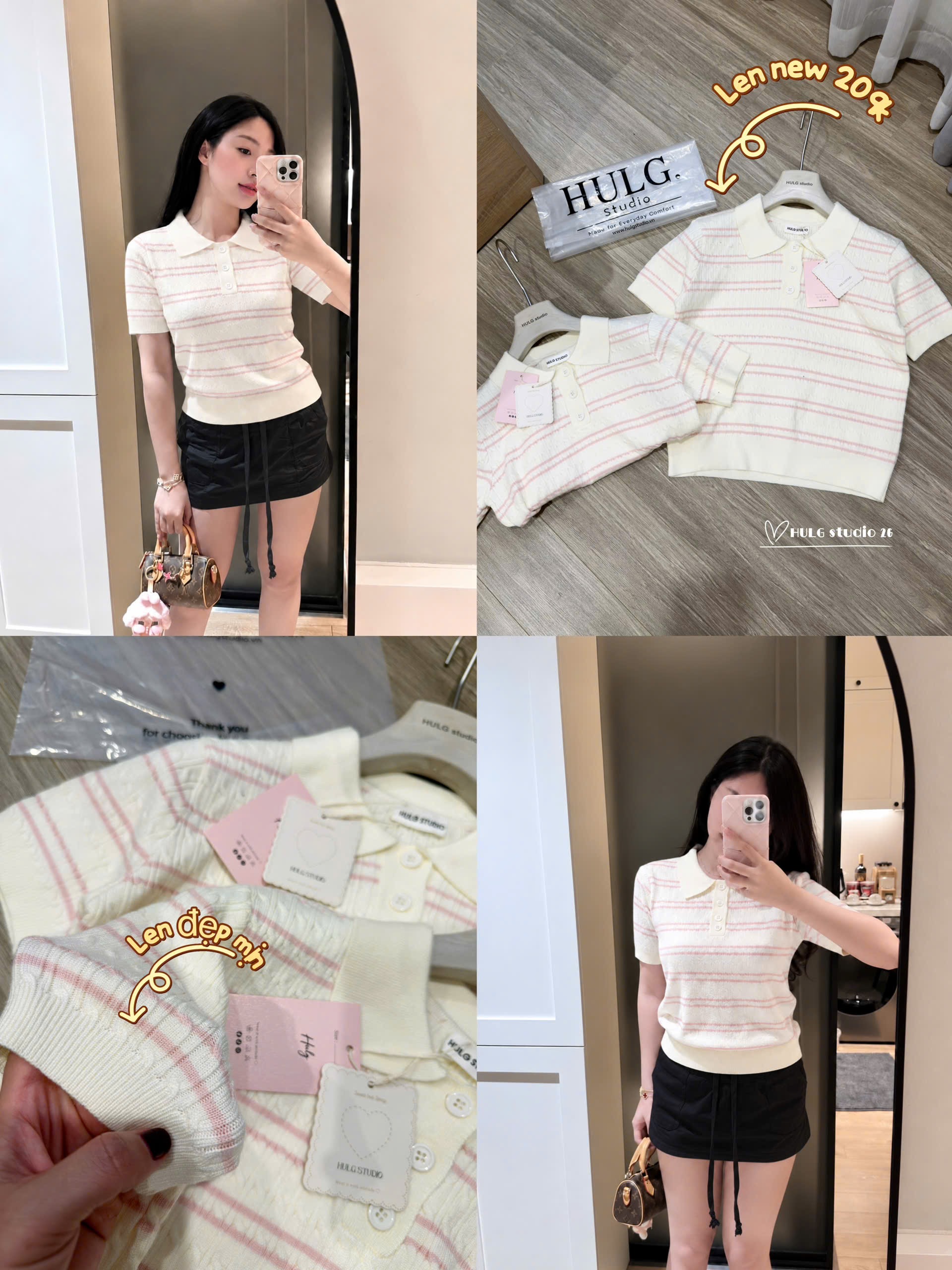 ÁO LEN POLO THỪNG SỌC KẺ HỒNG