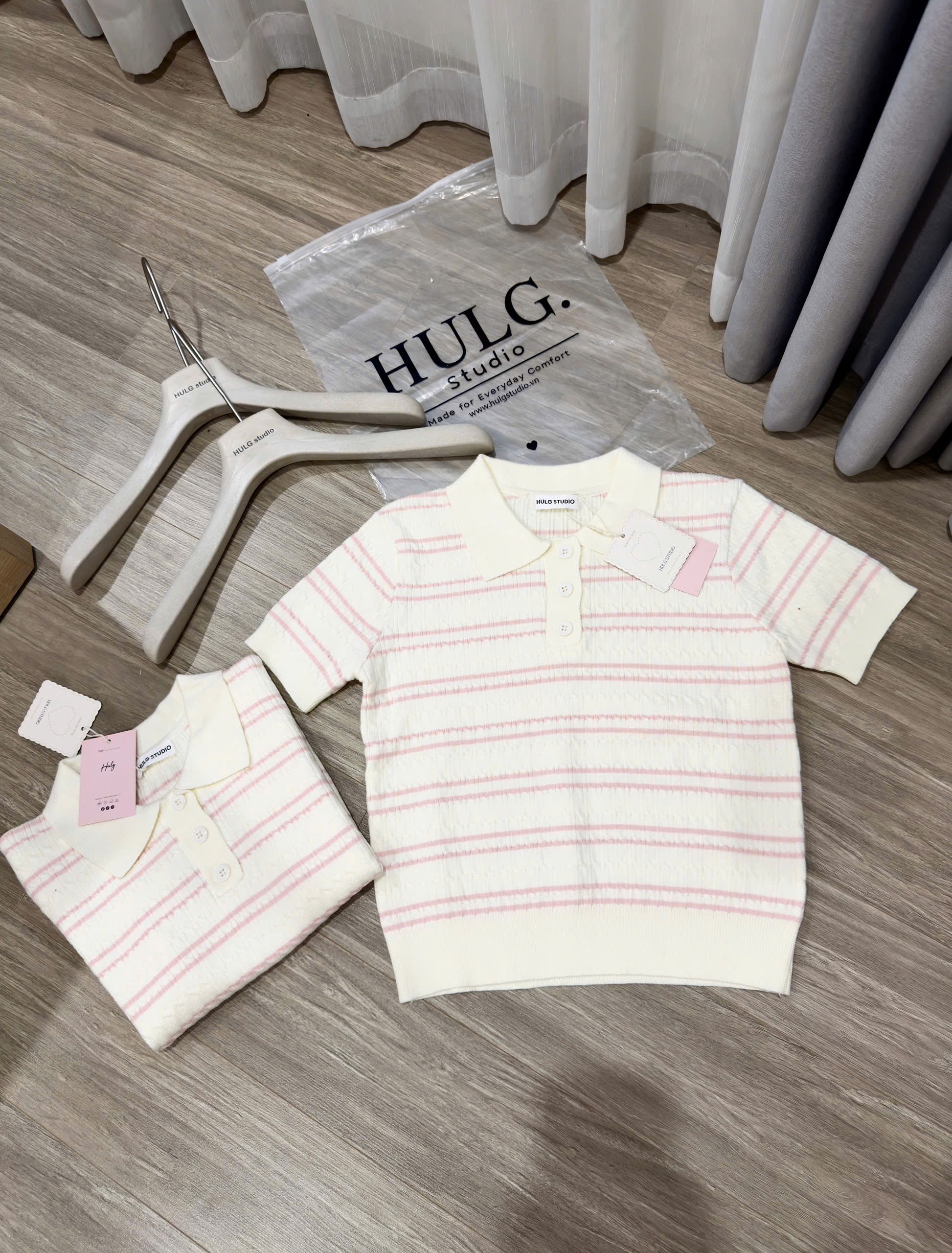 ÁO LEN POLO THỪNG SỌC KẺ HỒNG