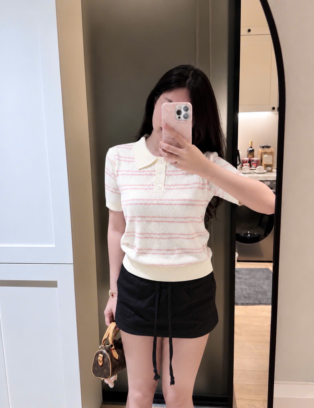 ÁO LEN POLO THỪNG SỌC KẺ HỒNG