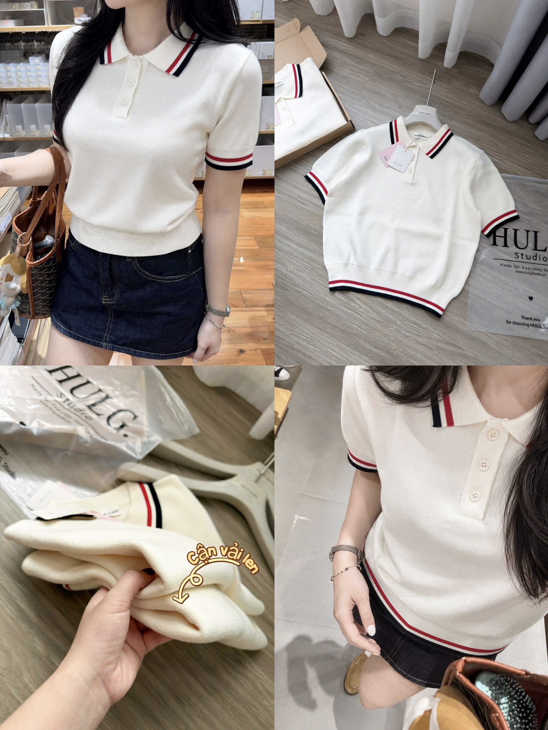 Gom - ÁO LEN POLO TRẮNG CỔ VIỀN CỘC HULG