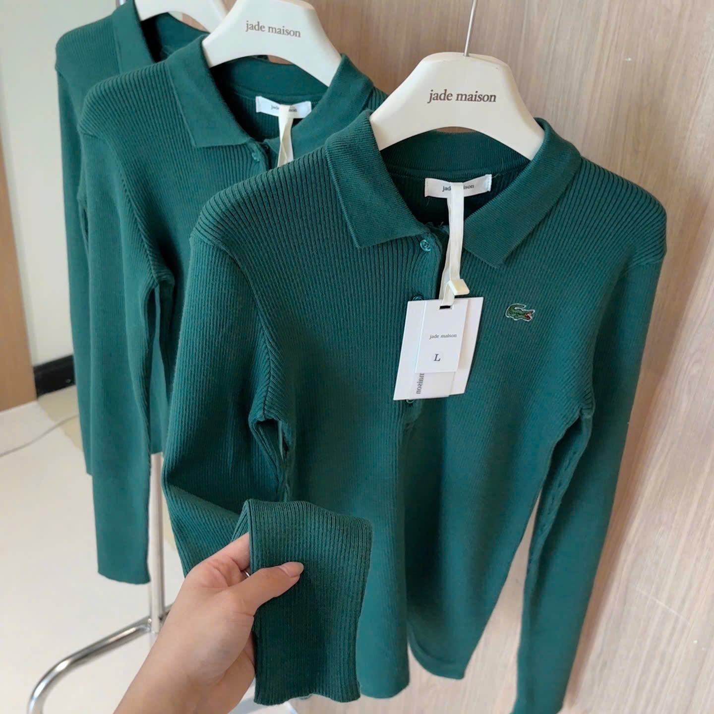 ÁO LEN TĂM POLO THÊU CÁ SẤU XANH RÊU DT