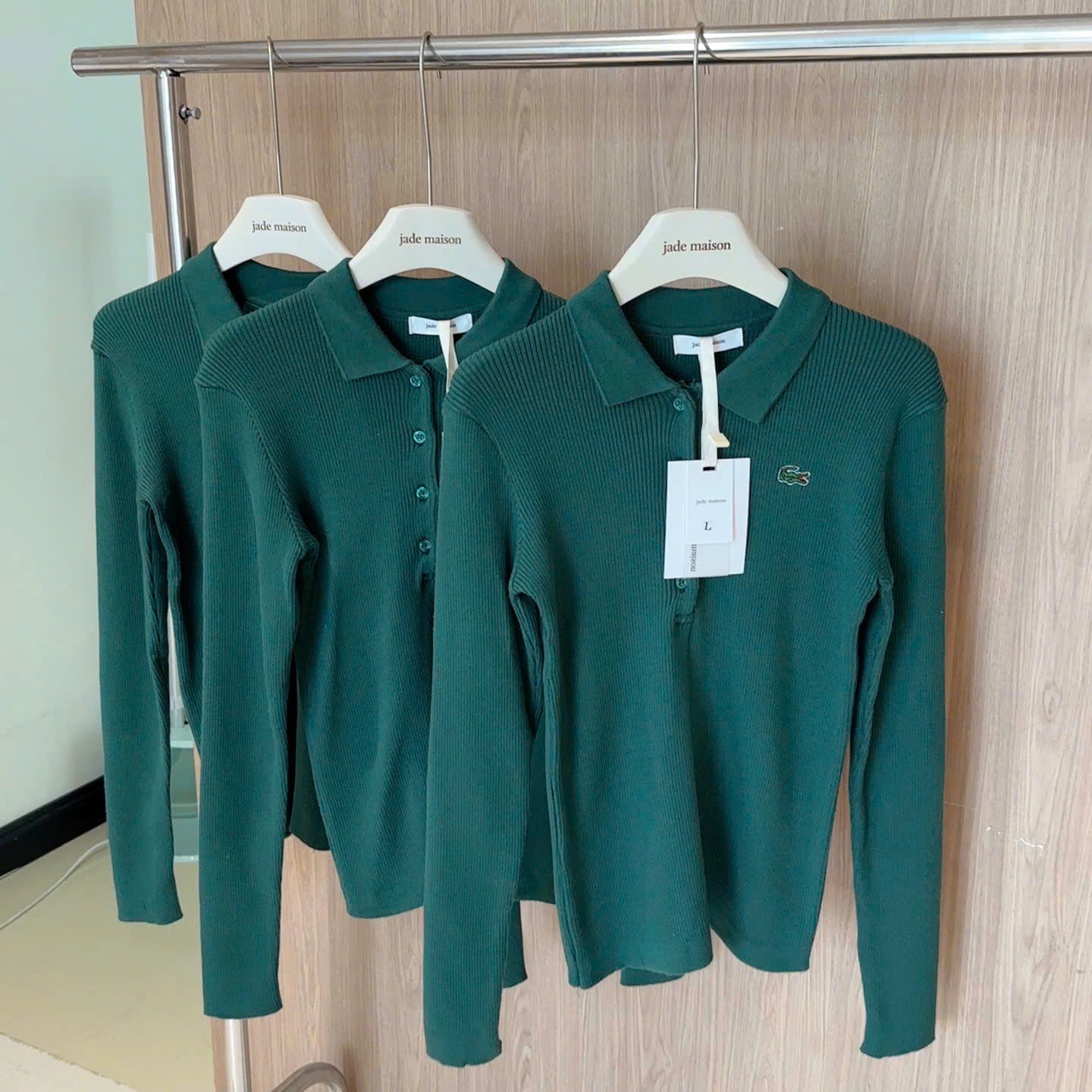 ÁO LEN TĂM POLO THÊU CÁ SẤU XANH RÊU DT