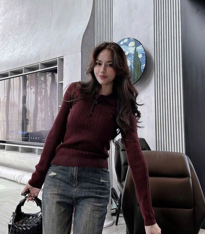 ÁO LEN THỪNG CÚC NGỰC DÀI TAY JDMS ĐỎ MẬN