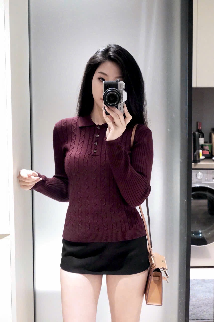 ÁO LEN THỪNG CÚC NGỰC DÀI TAY JDMS ĐỎ MẬN