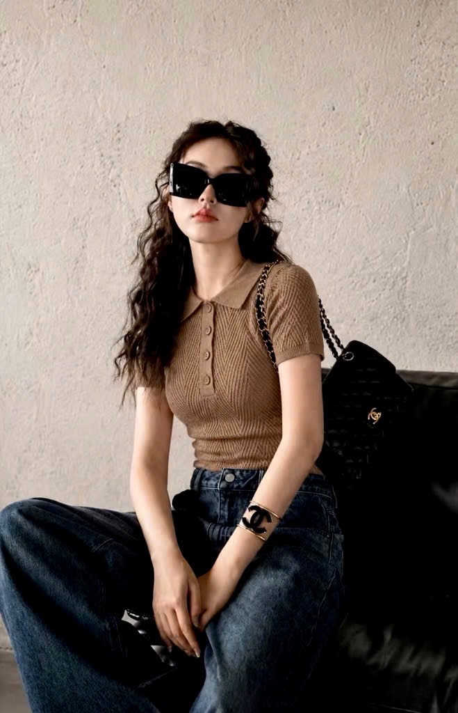GOM - ÁO LEN XƯƠNG CÁ MÀU NÂU TÂY CỘC JDMS