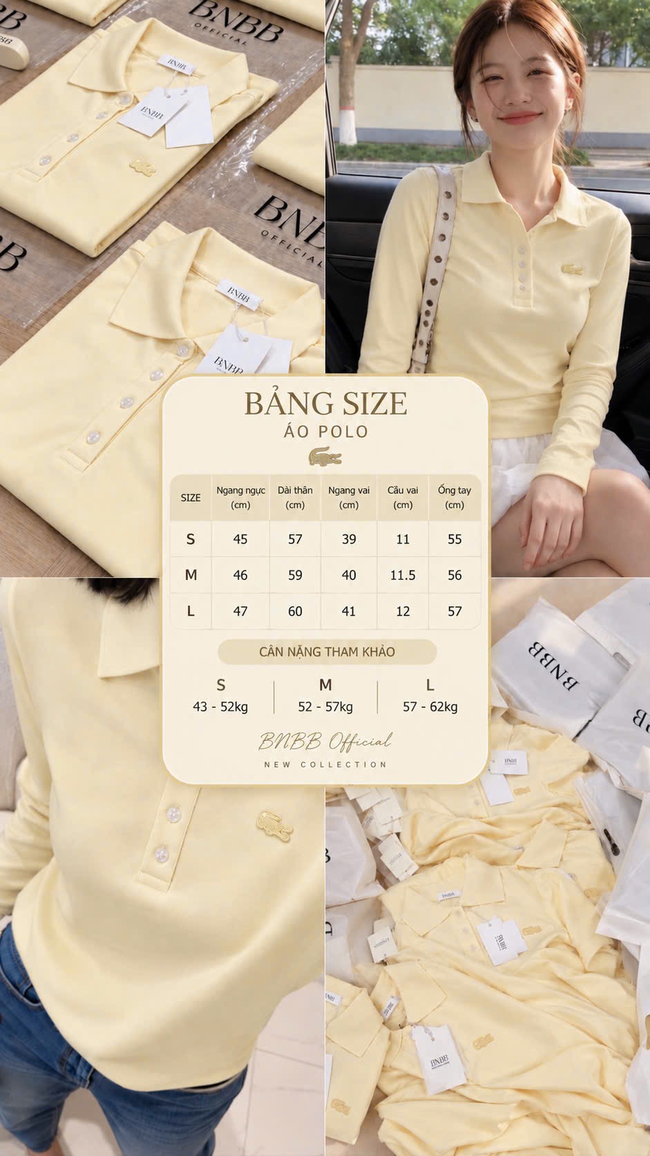 Gom - ÁO POLO VÀNG DÀI TAY THÊU CÁ SẤU BNBB
