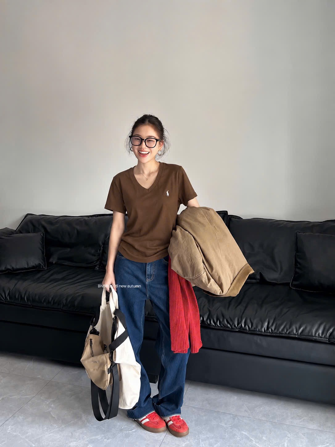 Gom - ÁO PULL CỘC CỔ TIM THÊU NGỰA MÀU NÂU BNBB