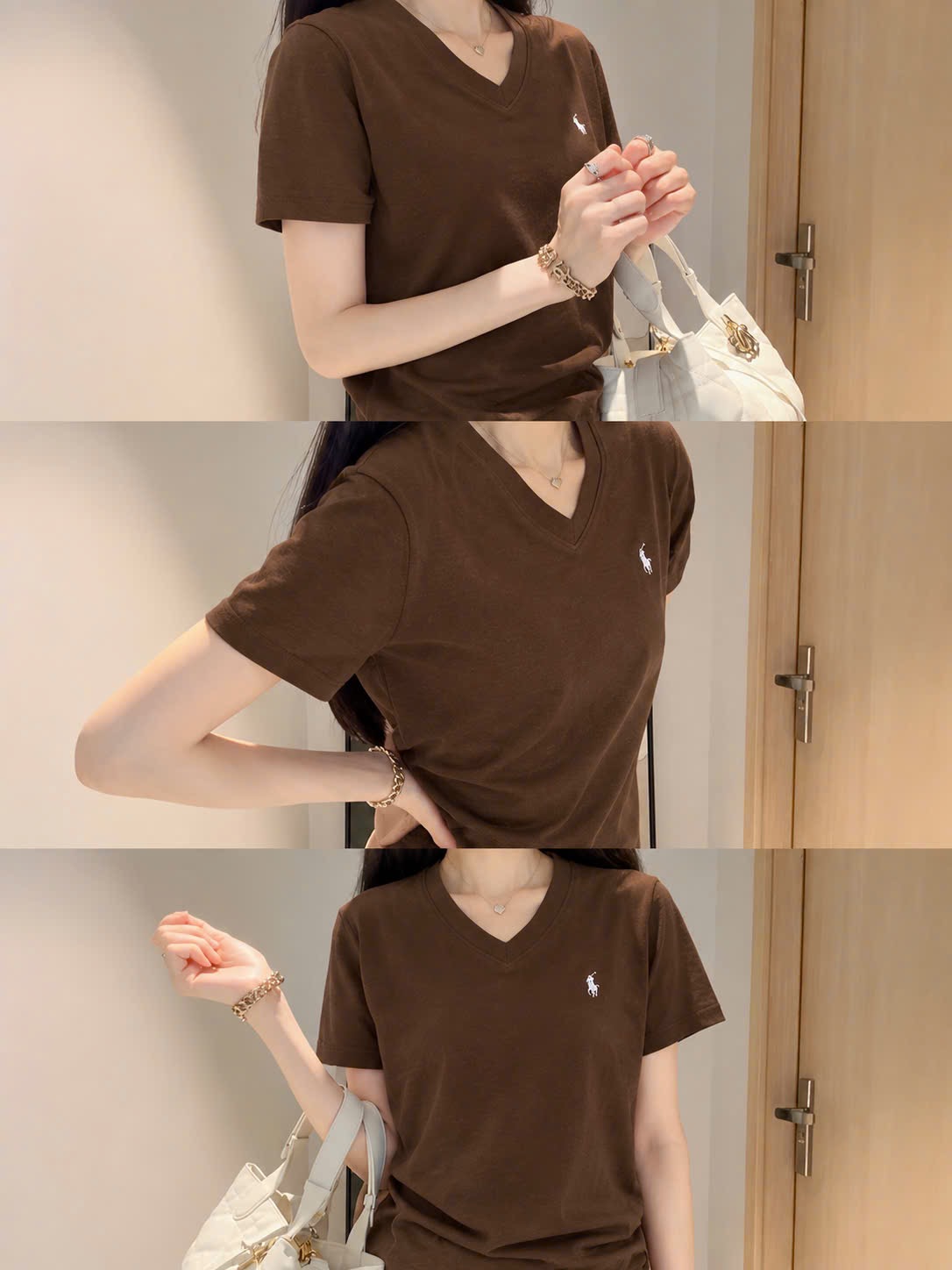 Gom - ÁO PULL CỘC CỔ TIM THÊU NGỰA MÀU NÂU BNBB