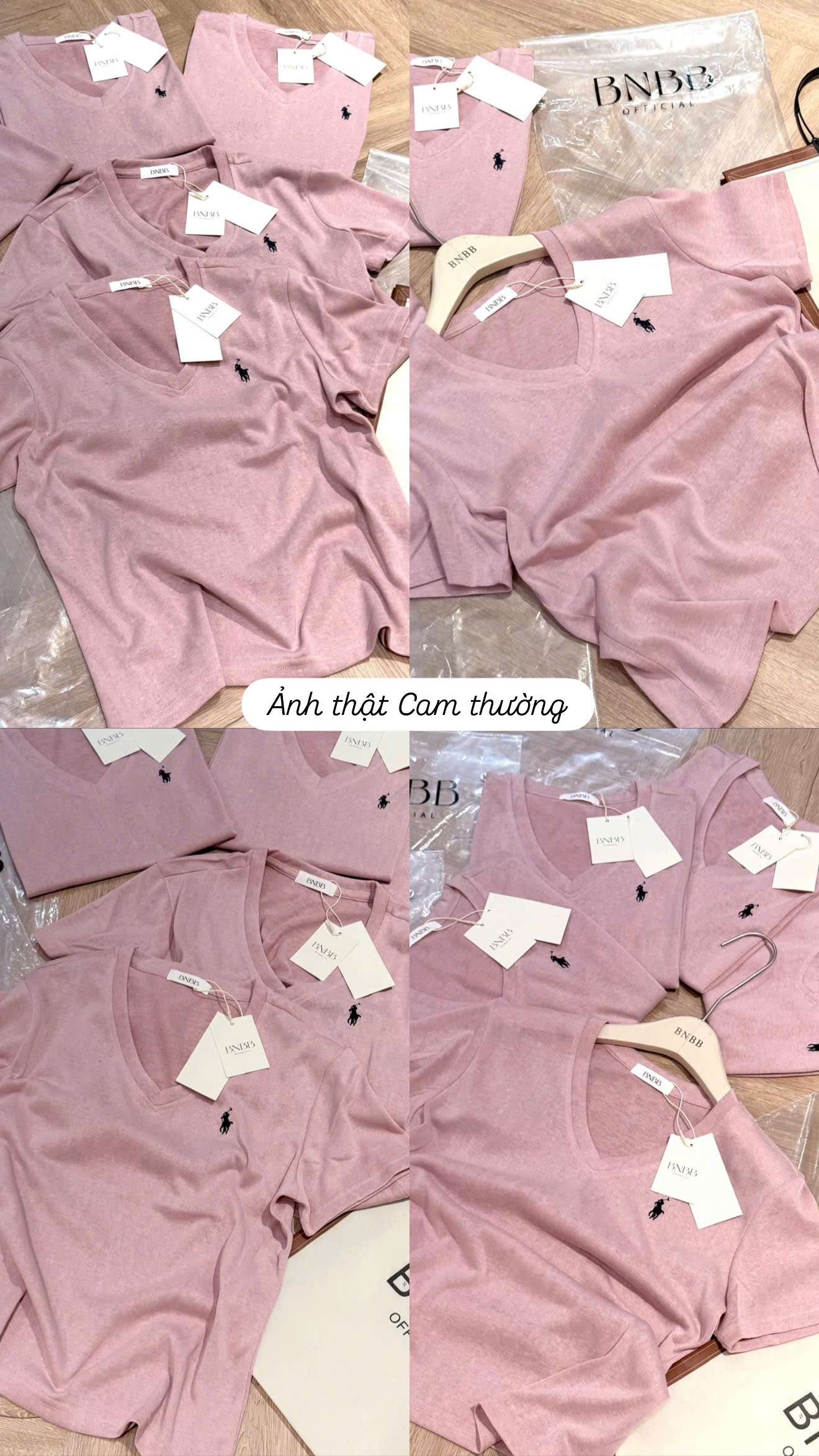 ÁO PULL CỘC HỒNG BNBB THÊU NGỰA CỔ TIM