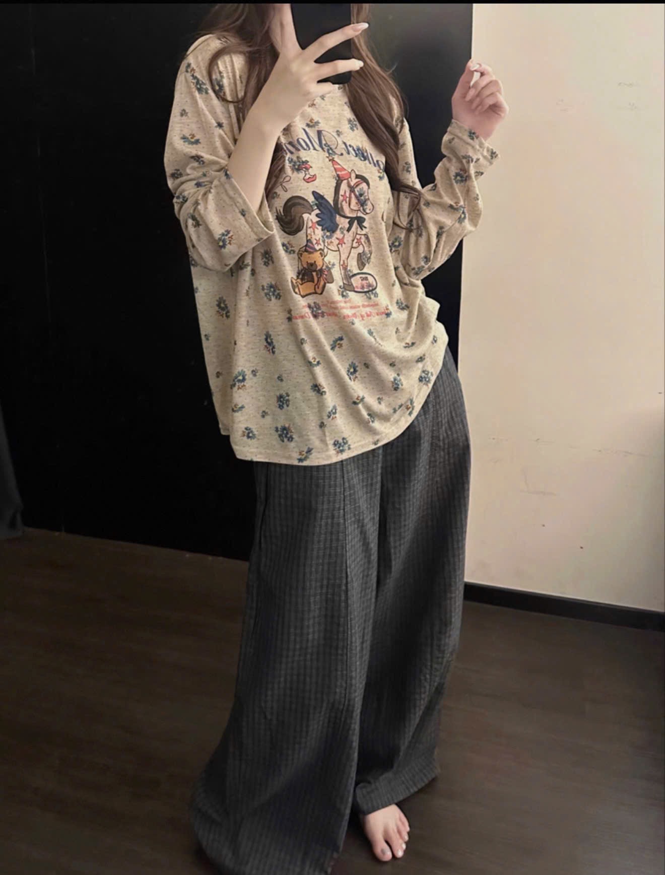BỘ CT BE NÂU HÌNH NGỰA QUẦN KẺ