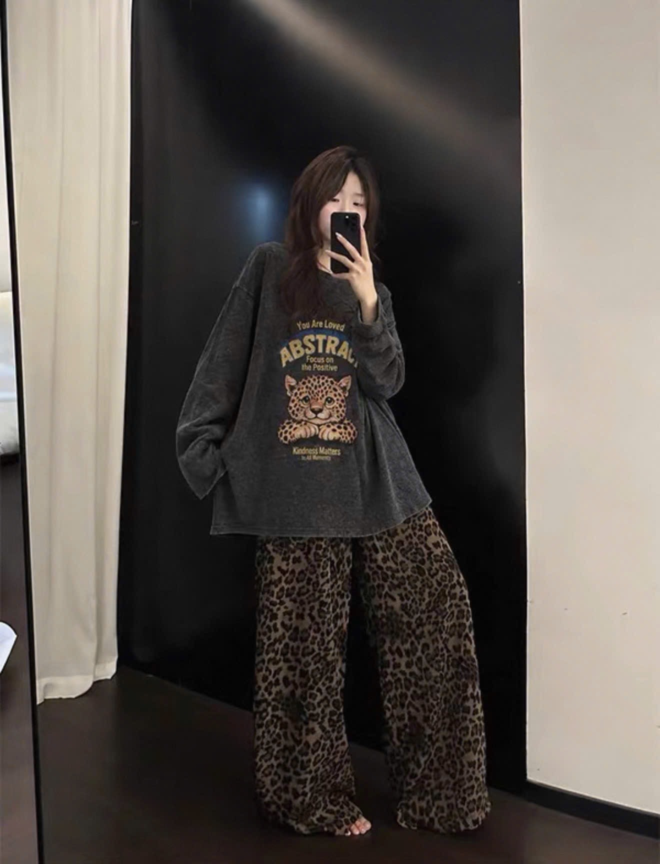 BỘ XÁM ĐẬM QUẦN DÀI HÌNH DA BÁO