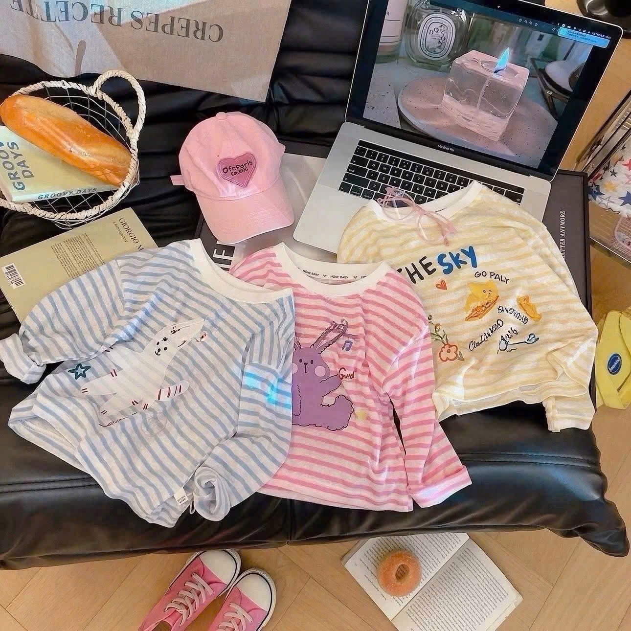 HD SET 3 ÁO PULL GIẤY KẺ DT XANH VÀNG HỒNG