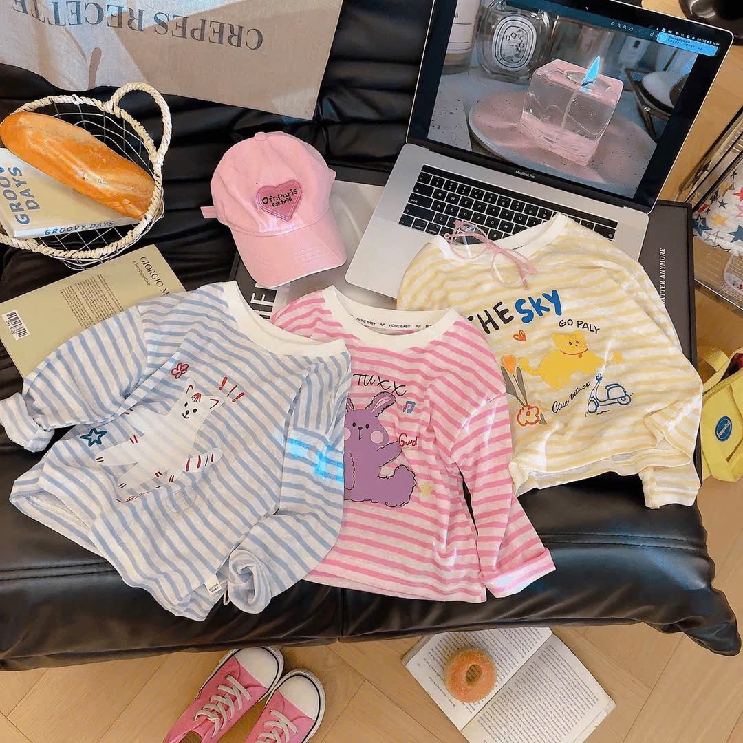 HD SET 3 ÁO PULL GIẤY KẺ DT XANH VÀNG HỒNG