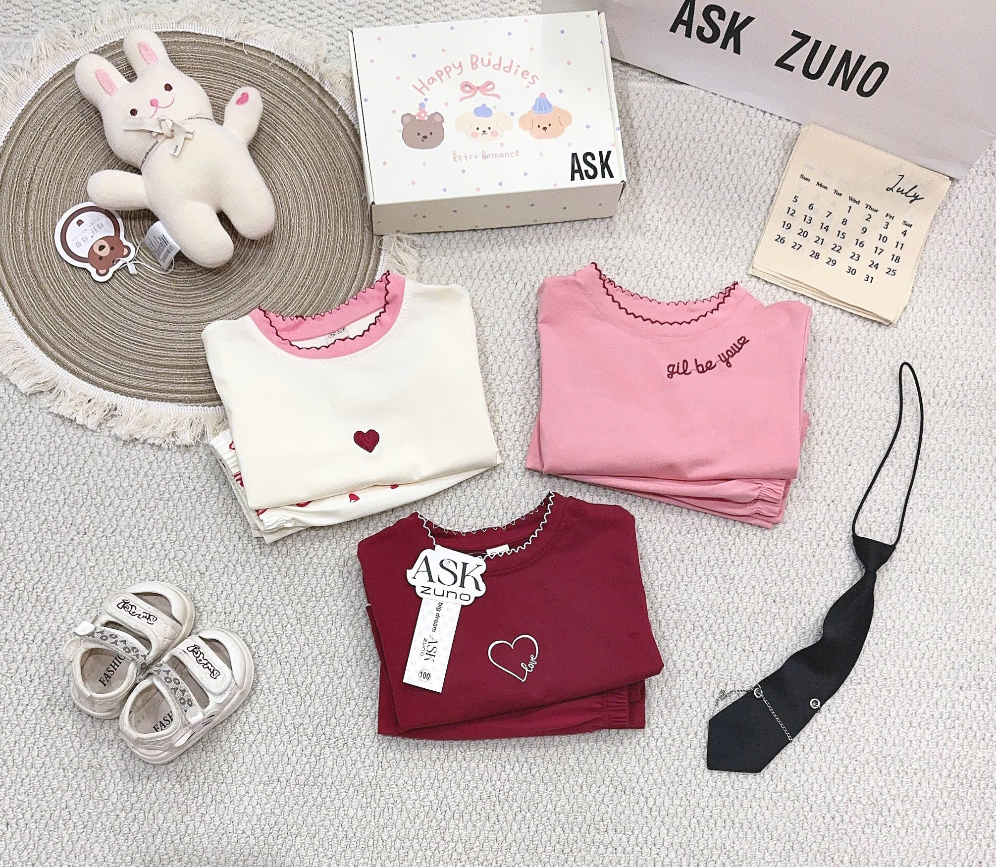 HD SET 3B DÀI TAY BÉ GÁI TRÁI TIM TONE HỒNG ĐỎ KEM