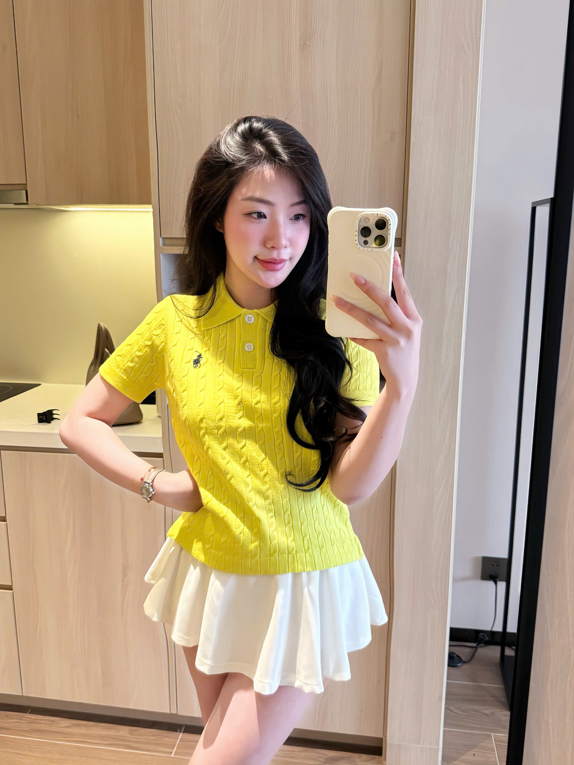 Hàng nhà máy - ÁO LEN POLO THÊU NGỰA MÀU VÀNG CỘC TAY