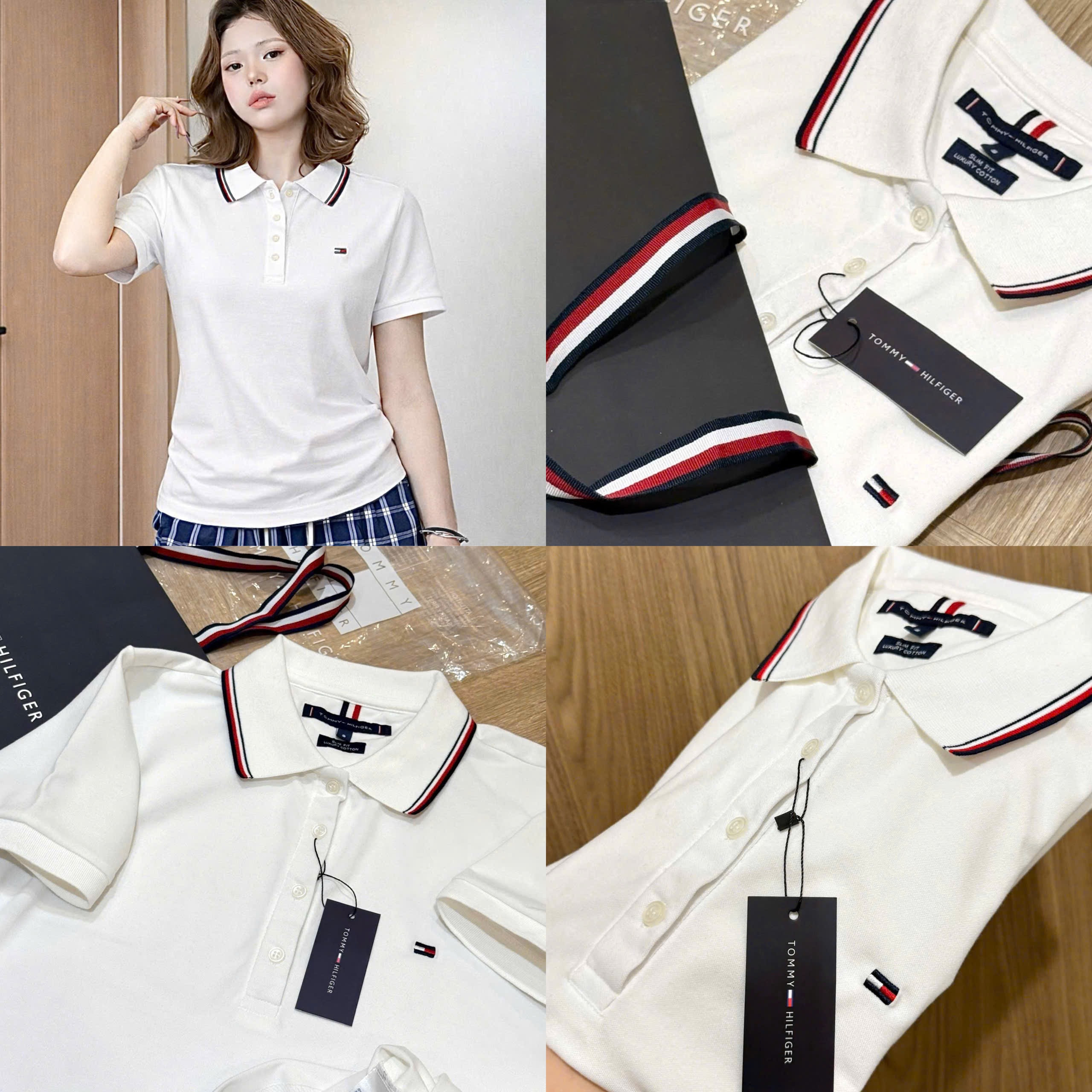 Hàng nhà máy - ÁO POLO TM TRẮNG CỔ VIỀN NỮ XUẤT DƯ