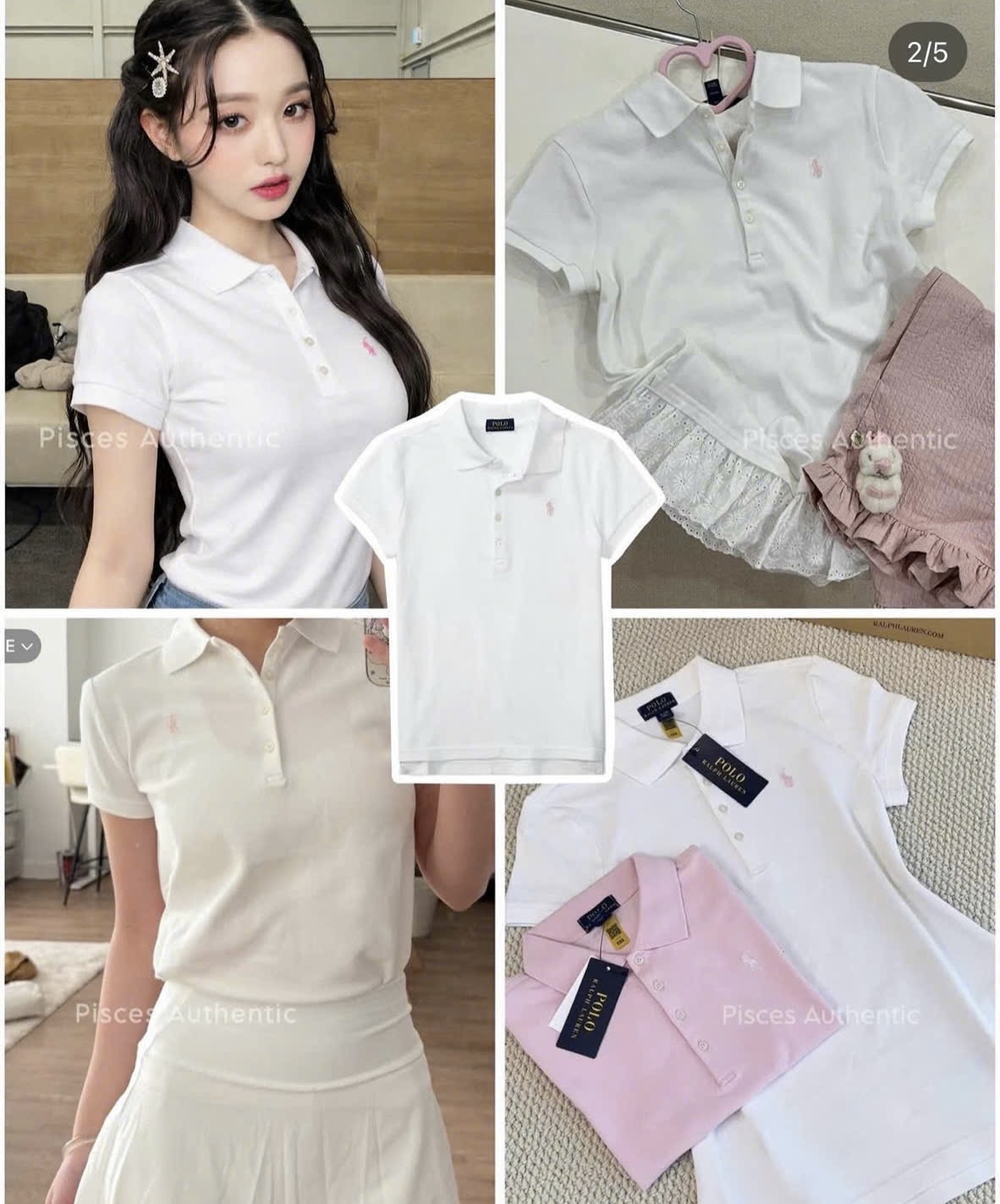Hàng nhà máy - ÁO POLO TRẮNG THÊU NGỰA HỒNG CỘC TAY