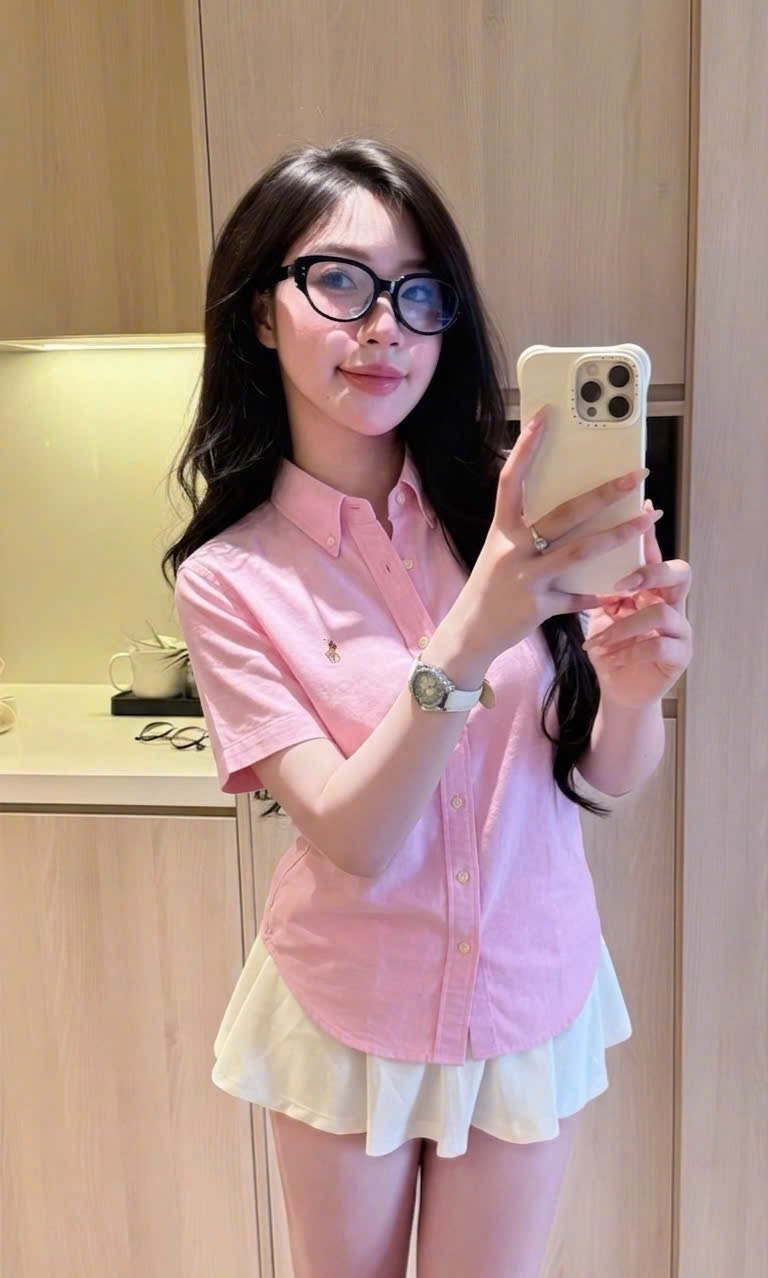 Hang nhà máy - AO SƠ MI HỒNG THÊU NGỰA CỘC TAY