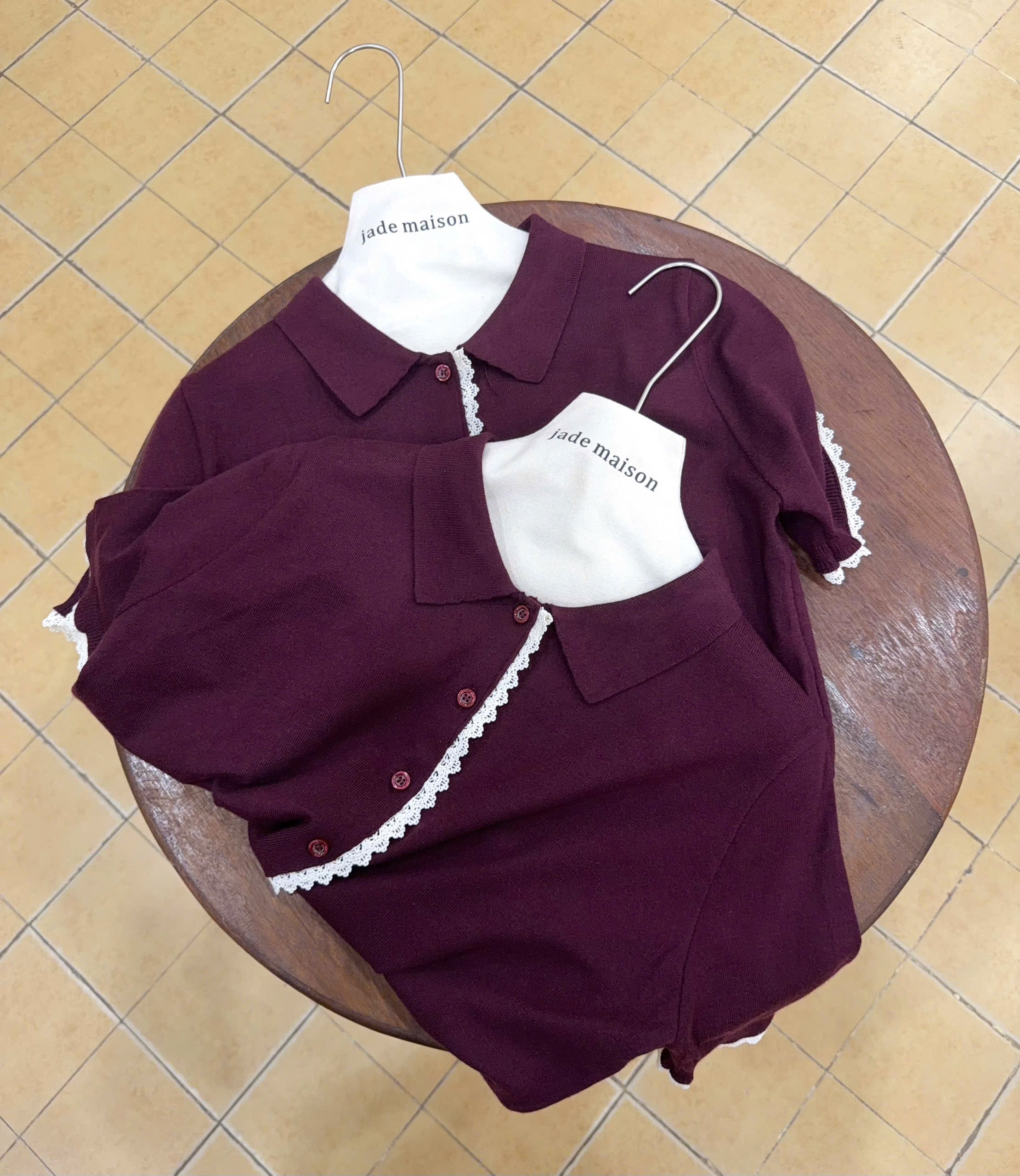 Hàng nhà máy Đỏ - ÁO LEN CDG ĐỎ VIỀN REN JDMS CỘC