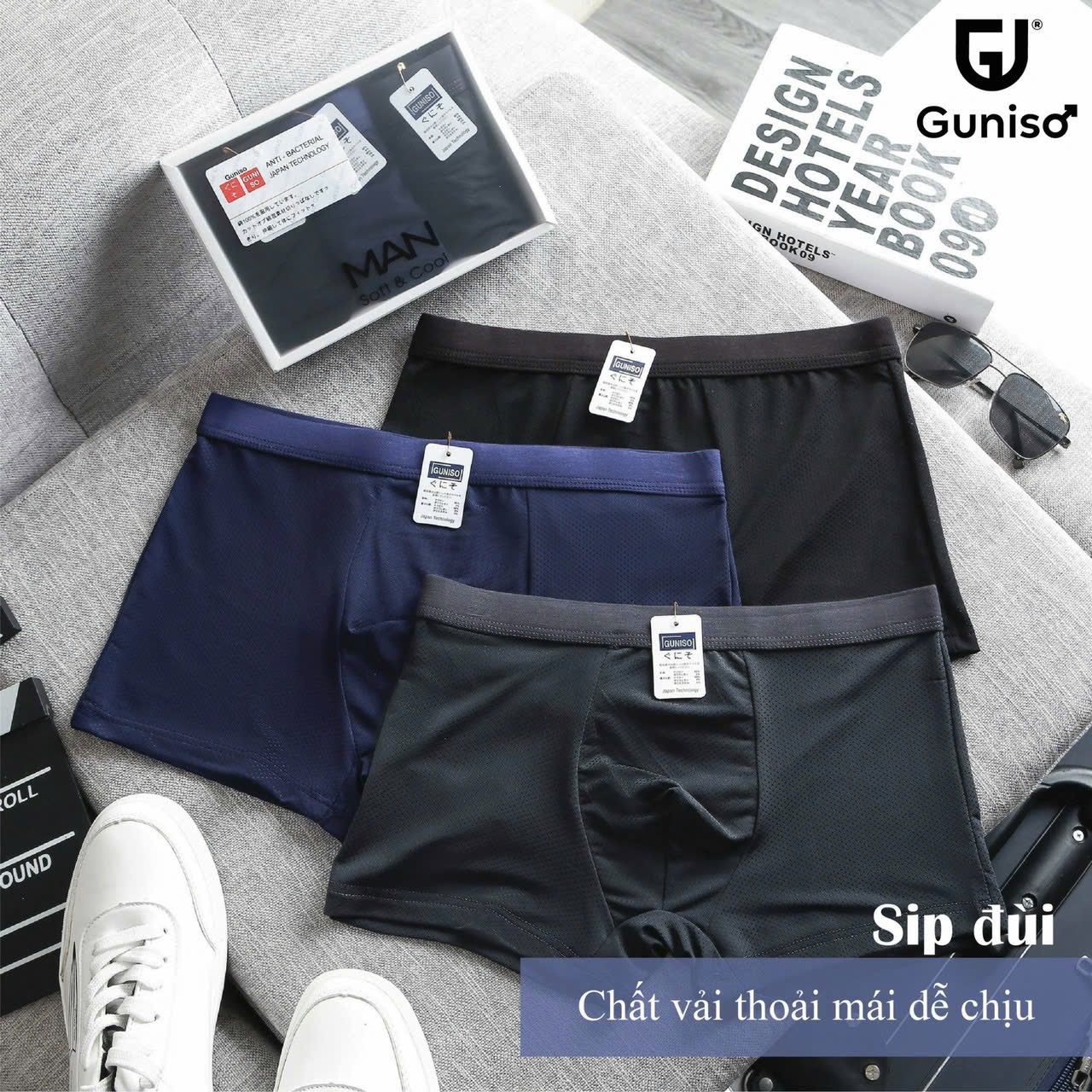 Hàng VNXK - QS06 - SET 3 QUẦN SỊP ĐÙI THÔNG HƠI MEN GUNISO