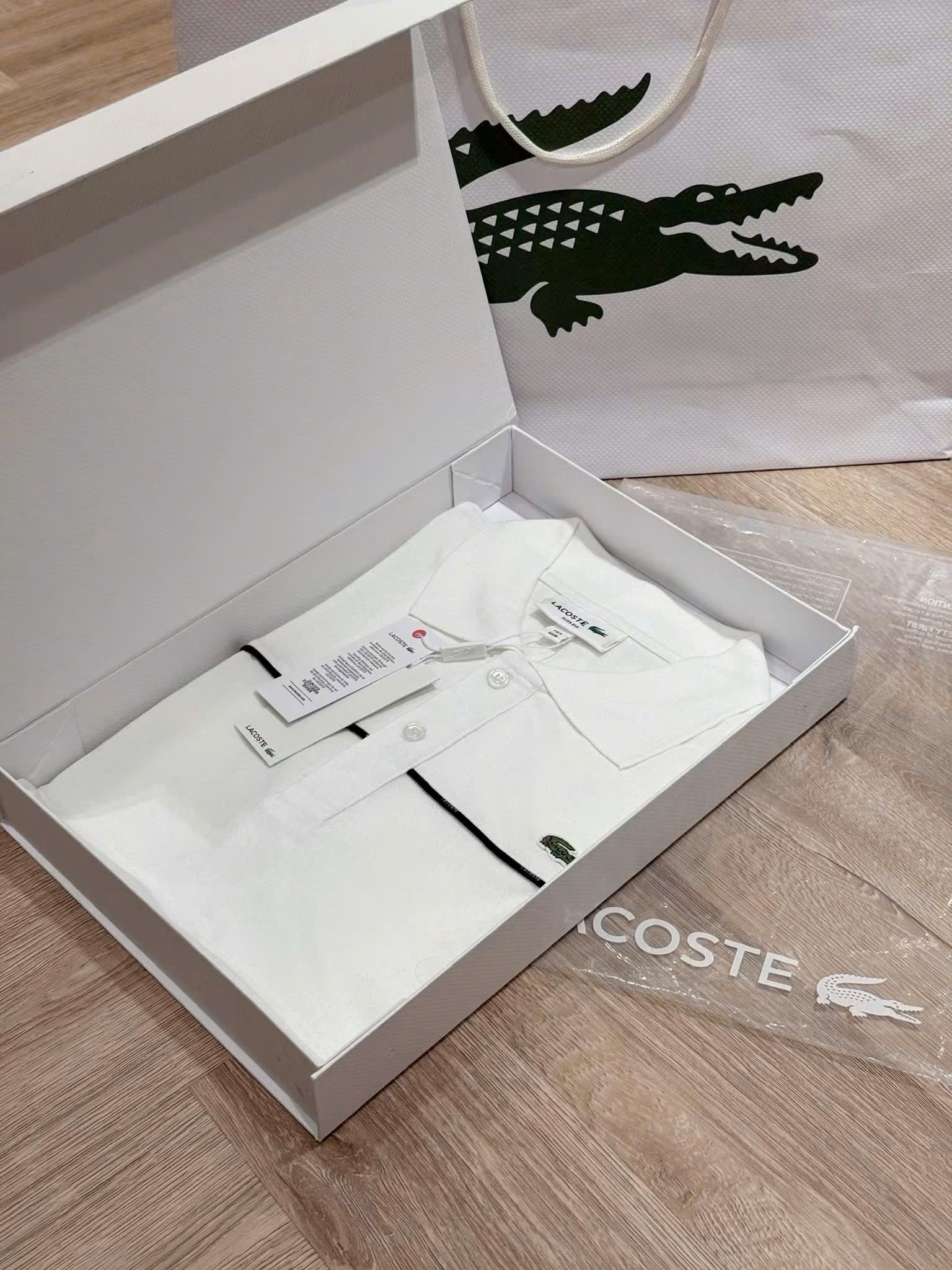 Hàng nhà máy - TRẮNG - ÁO NAM LCT SỌC NGANG CỔ ĐỨC