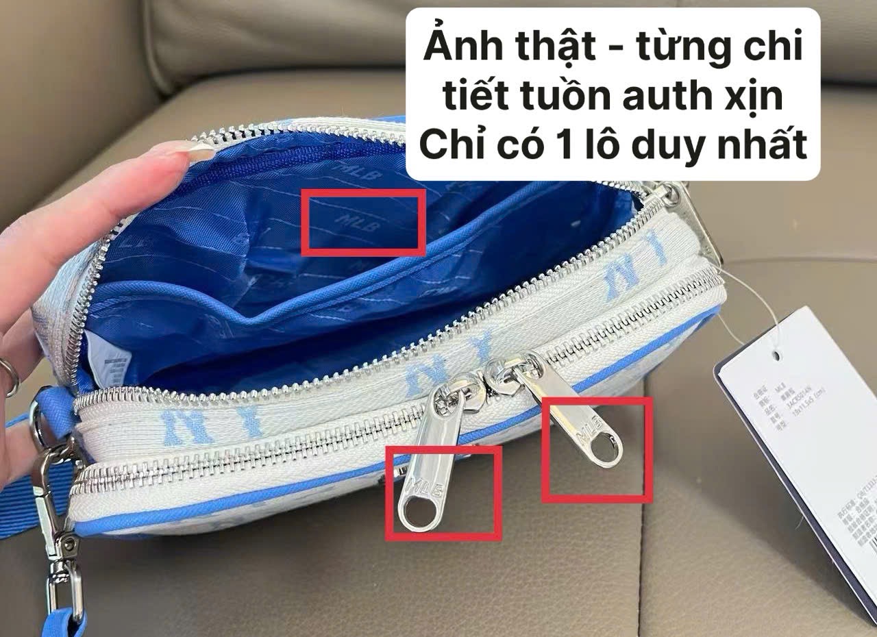 Hàng xuất dư - TÚI XÁCH MLB DẠNG HỘP VIỀN XANH