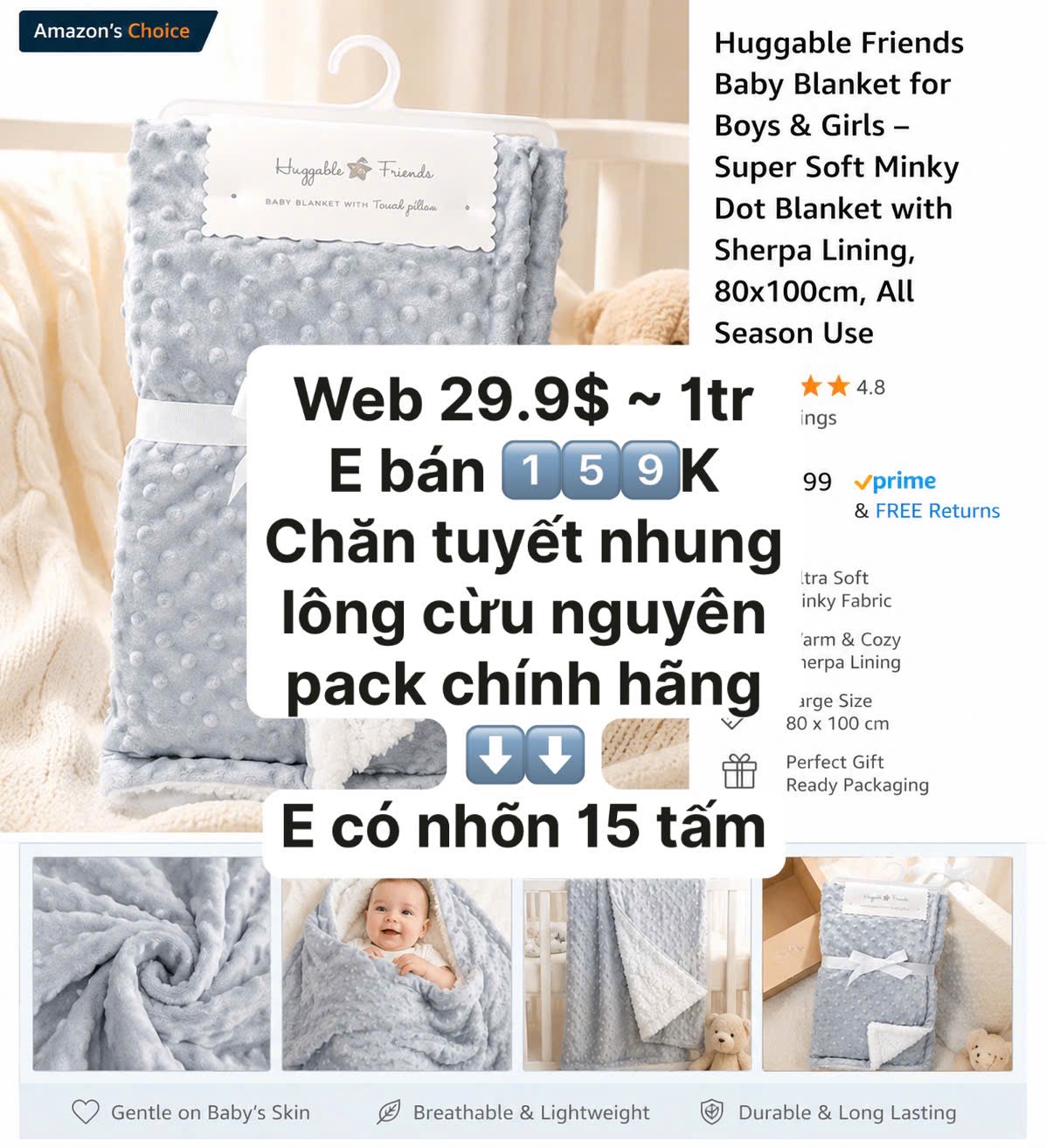 Hàng xuất xịn - CHĂN TUYẾT NHUNG LÔNG CỪU NGUYÊN PACK