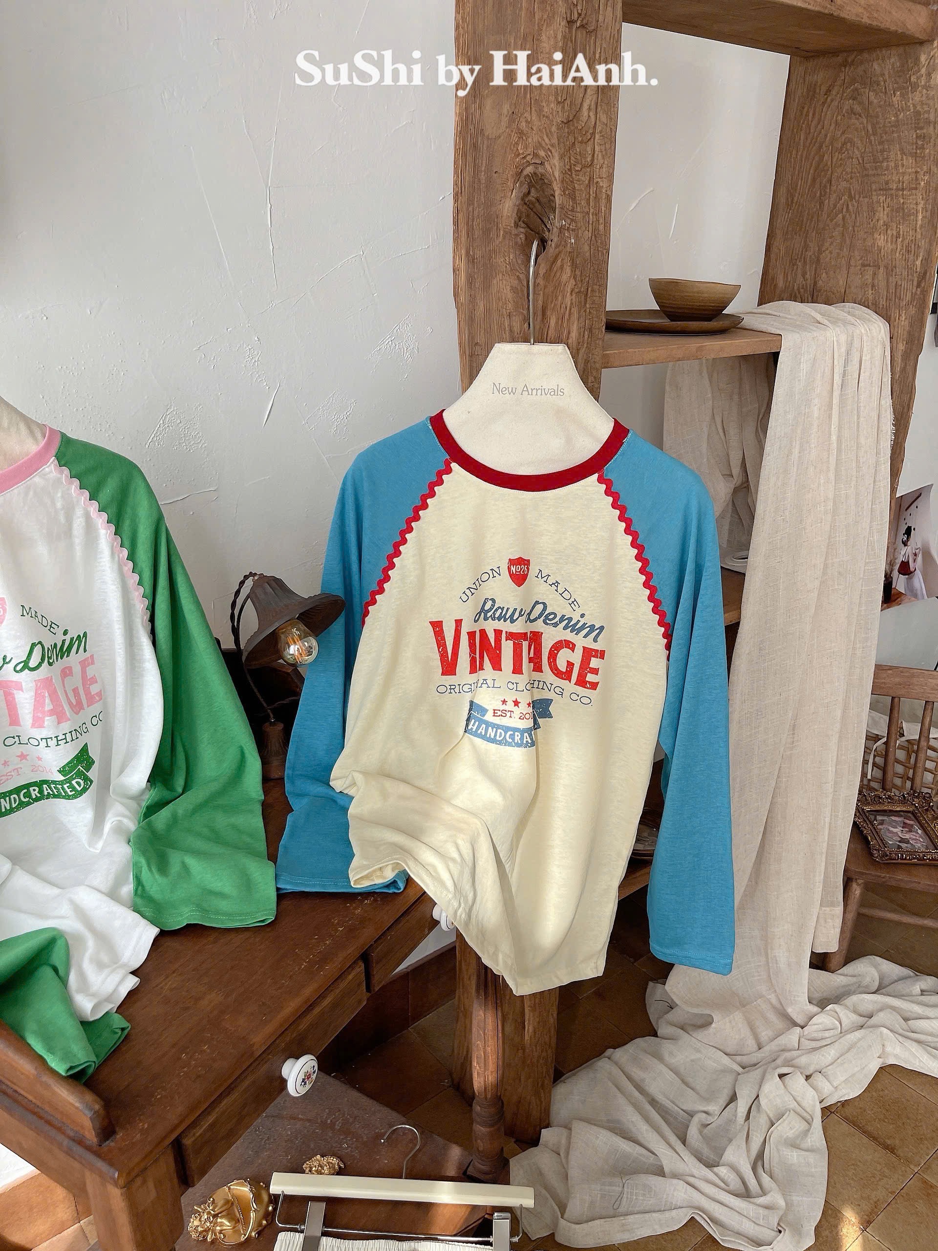 M2359 - ÁO PULL GIẤY PHA TAY VINTAGE QCCC