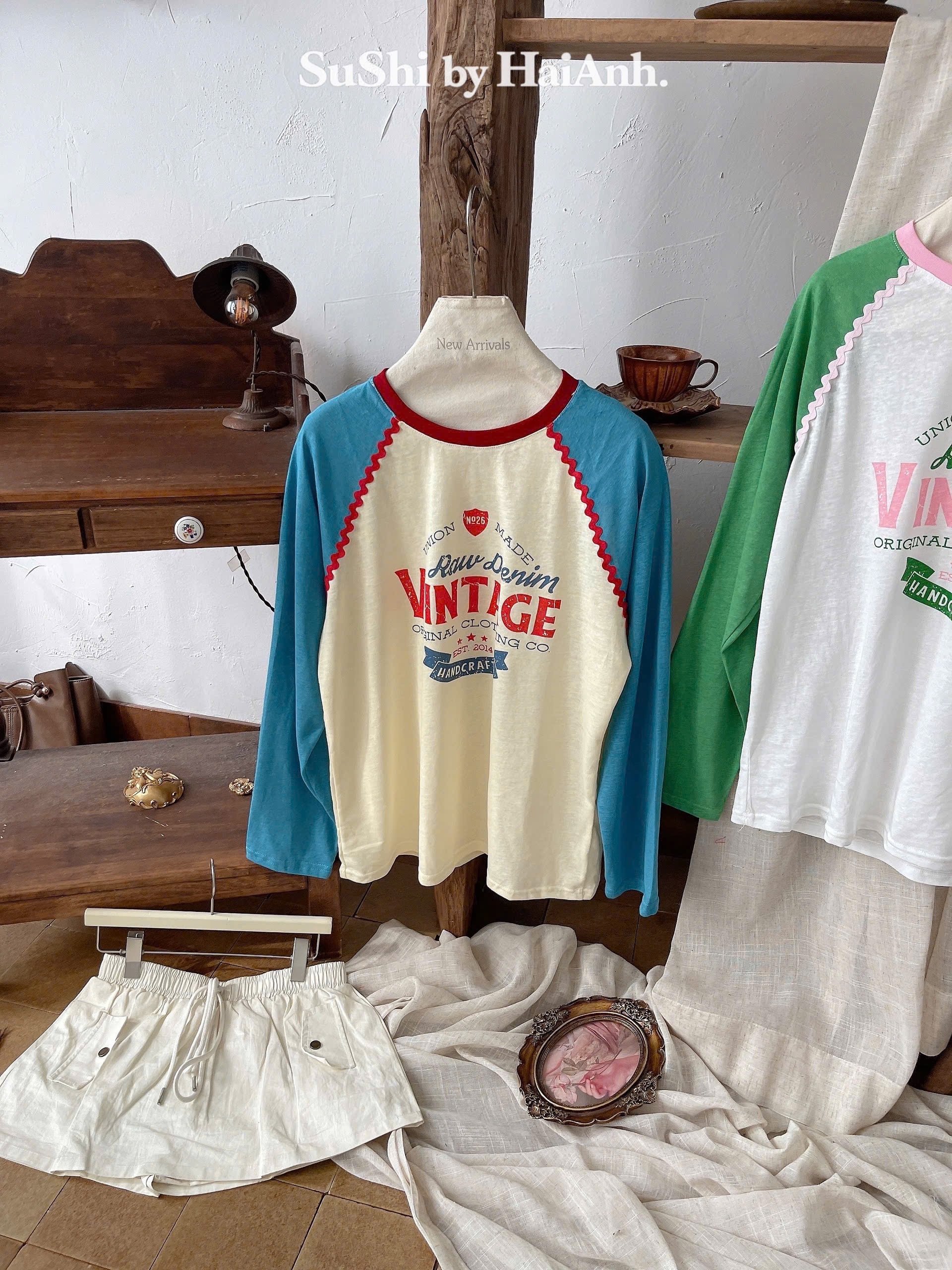 M2359 - ÁO PULL GIẤY PHA TAY VINTAGE QCCC