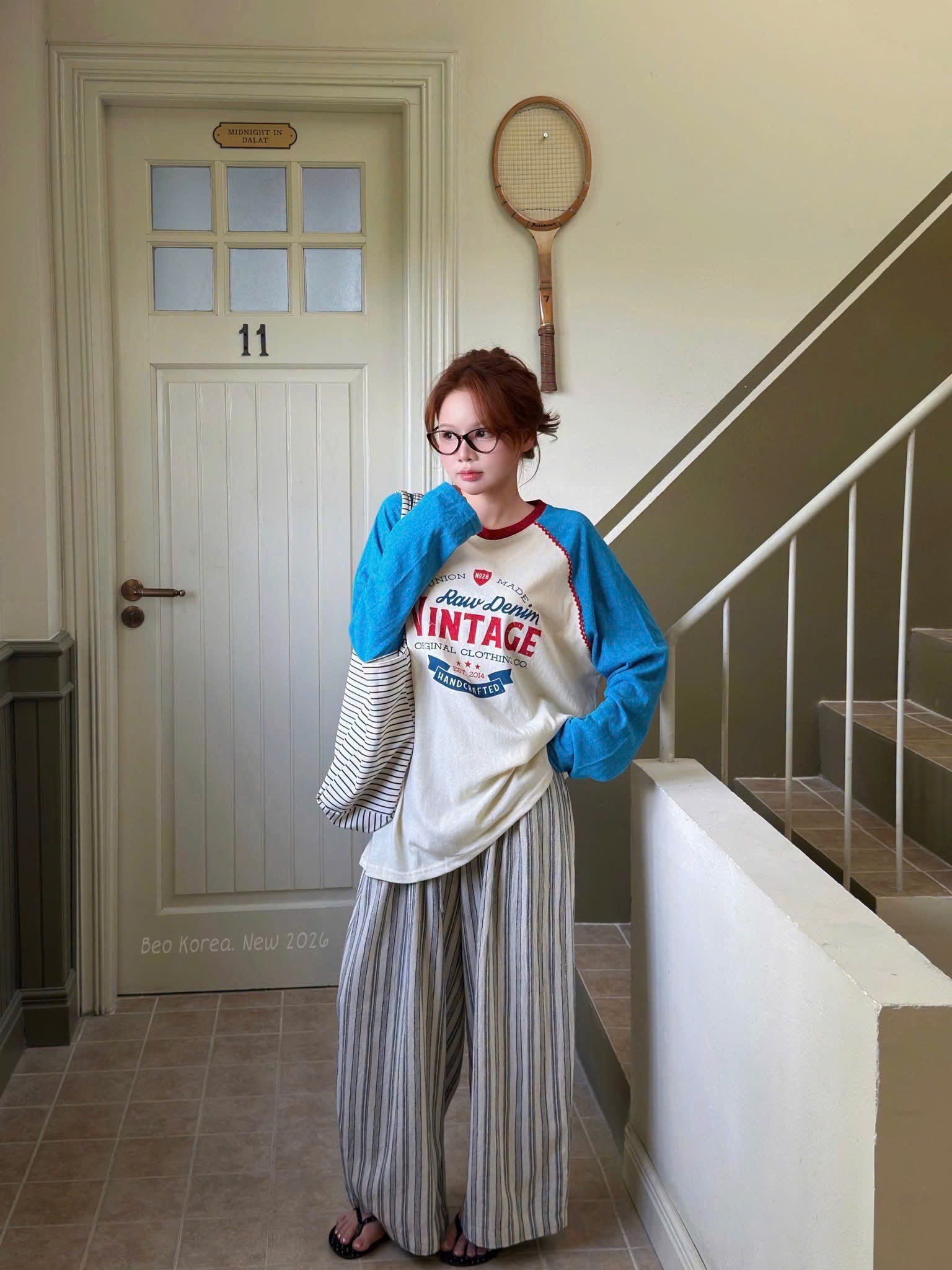 M2359 - ÁO PULL GIẤY PHA TAY VINTAGE QCCC