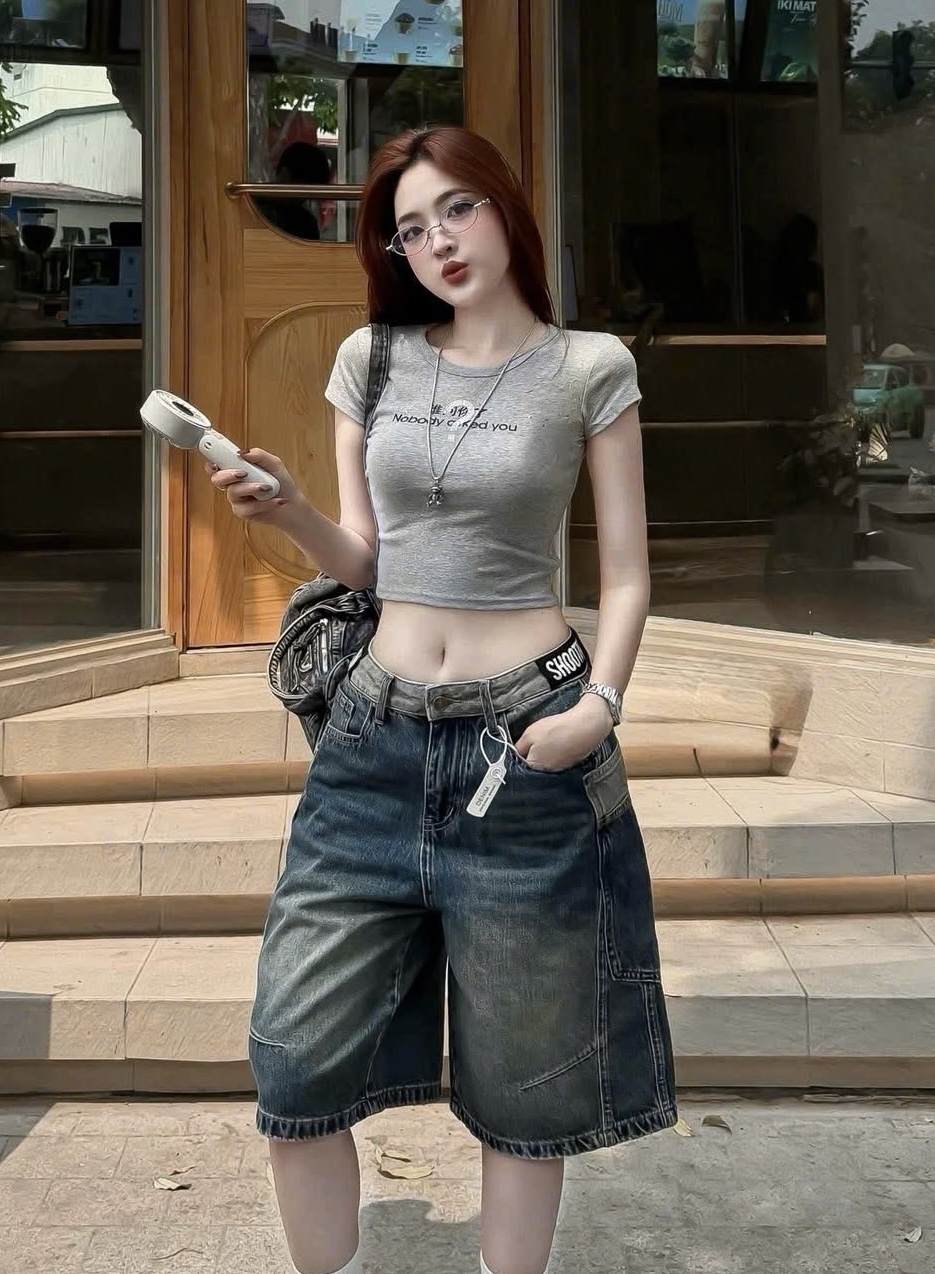 M313 - QUẦN JEAN NGỐ TÚI SƯỜN XANH ĐẬM PHỐI MÀU