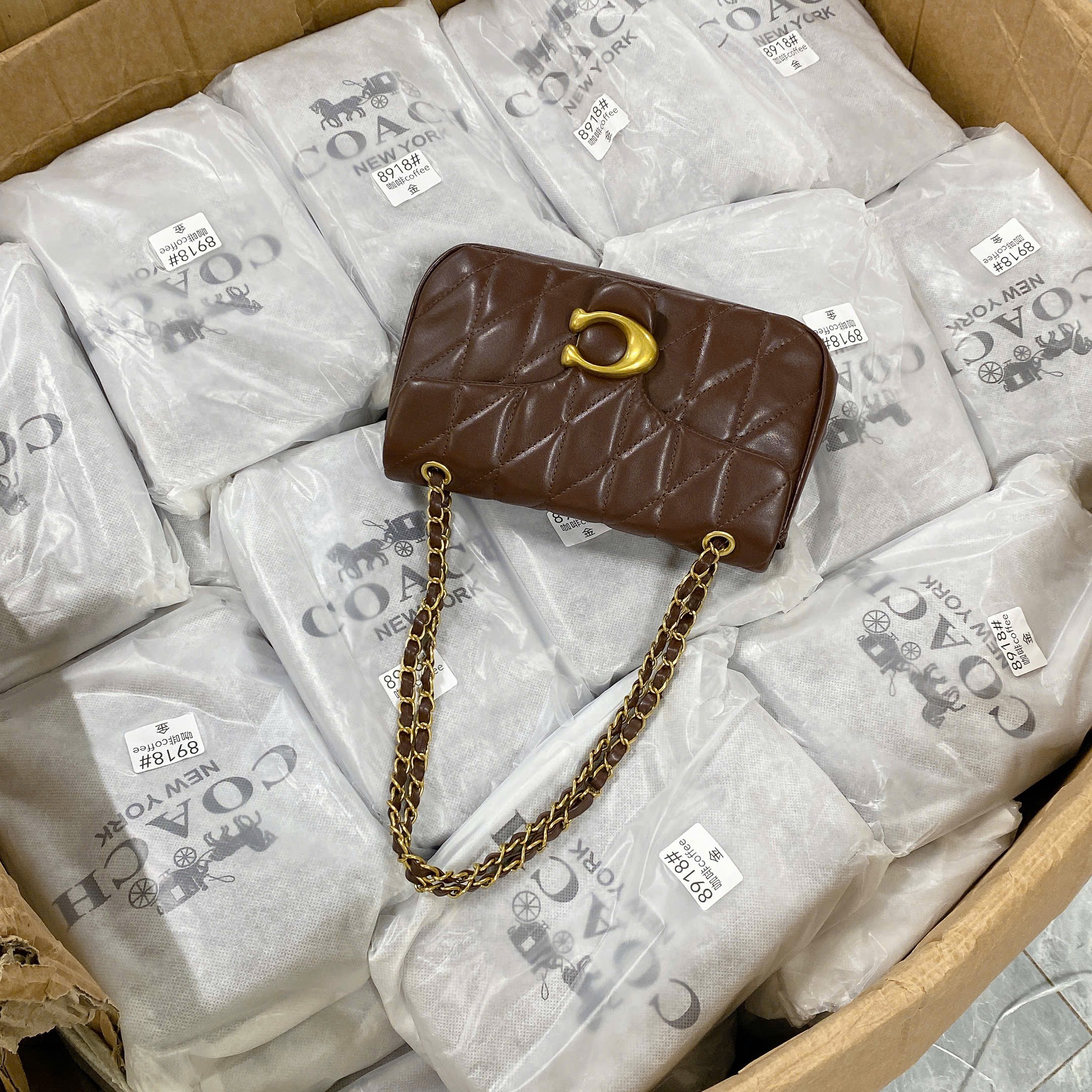 M8918 - TÚI VÂN TRÁM QC KHOÁ CHỮ C MÀU NÂU SZ 25