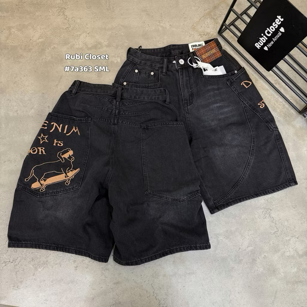 Màu khói đen - QUẦN JEAN NGỐ LỬNG THÊU TÚI SƯỜN DENIM