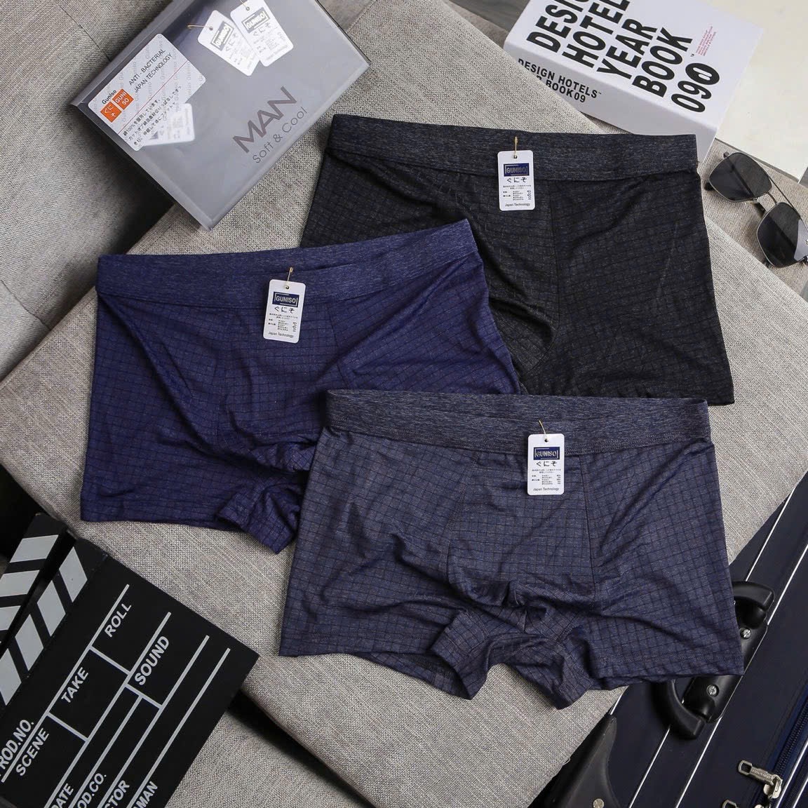 Hang VNXK - QS02 - SET 3 QUẦN SỊP NAM GUNISO THÔNG HƠI Ô VUÔNG
