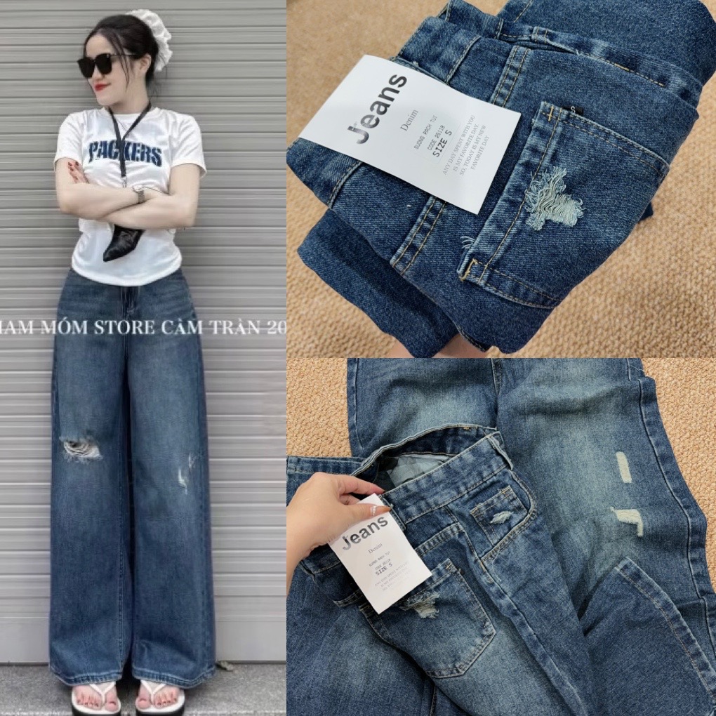 QUẦN JEAN SUÔNG RÁCH TÚI XANH ĐẬM M25118B