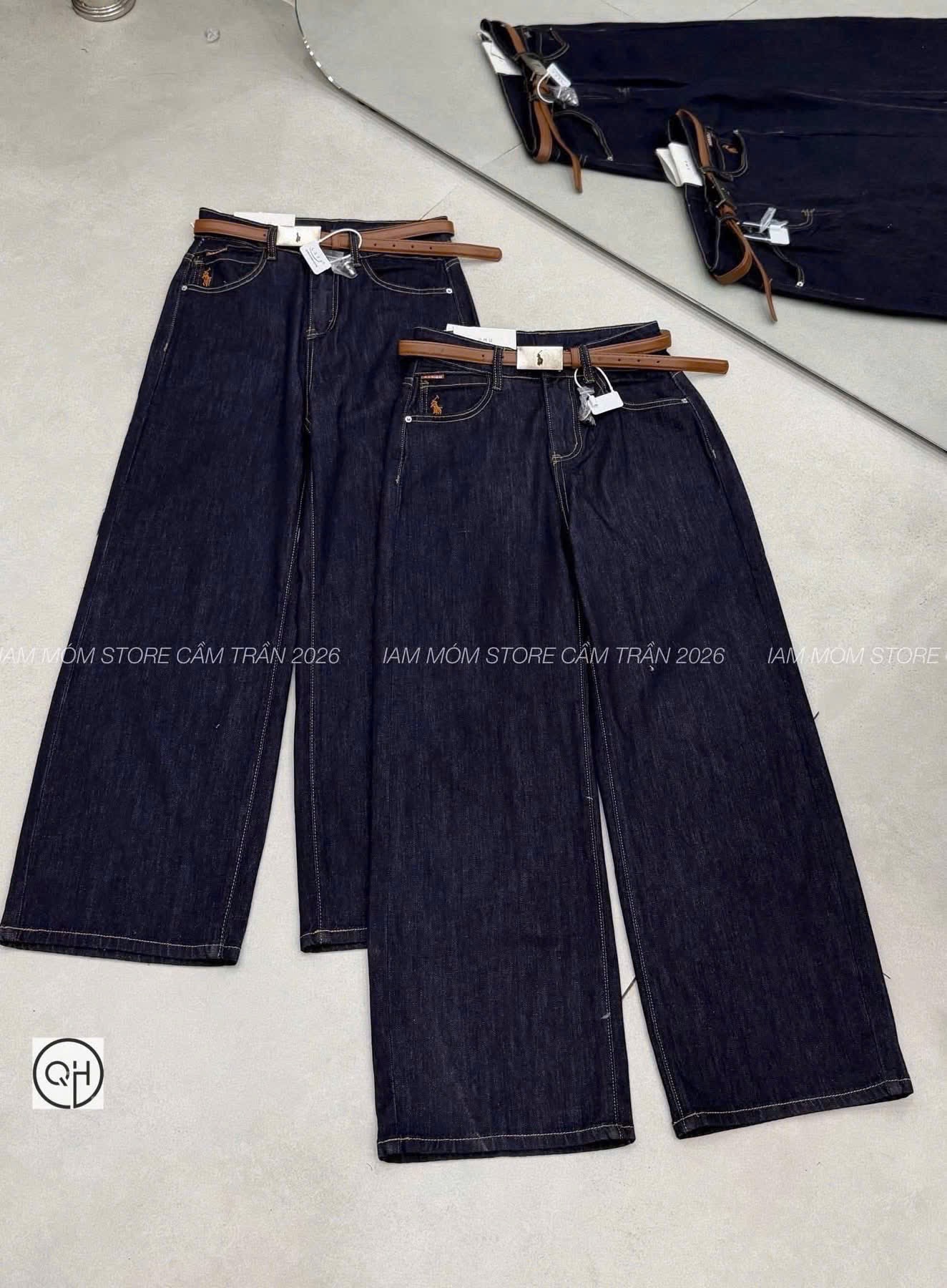 QUẦN JEAN SUÔNG XANH ĐẬM THÊU NGỰA