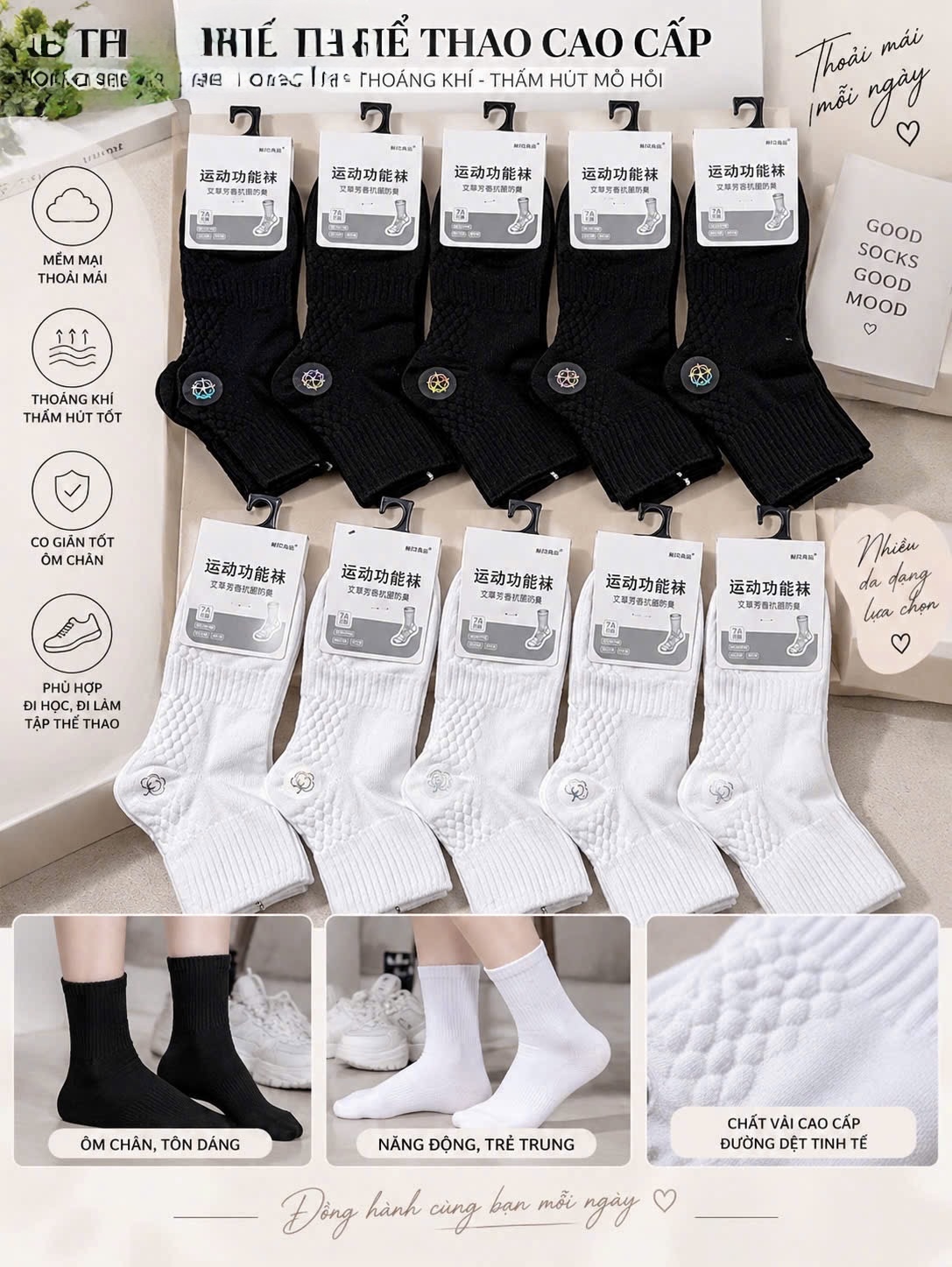 SÉT 10 ĐÔI TẤT TRƠN CÓ MÙI THƠM NAM NỮ CỔ THẤP