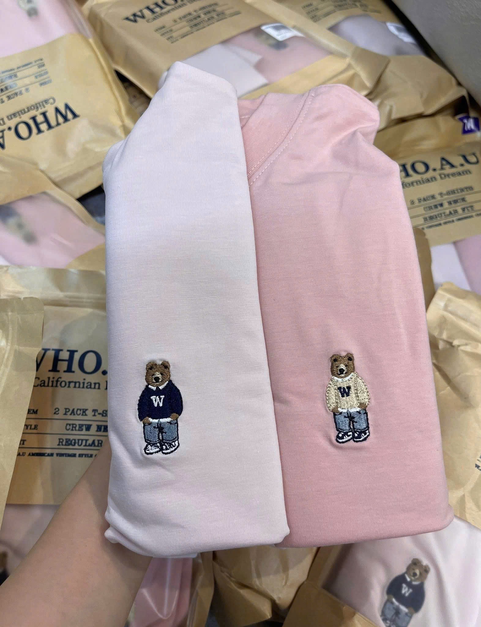 SET 2 ÁO GẤU WHOU DÀI TAY TONE HỒNG